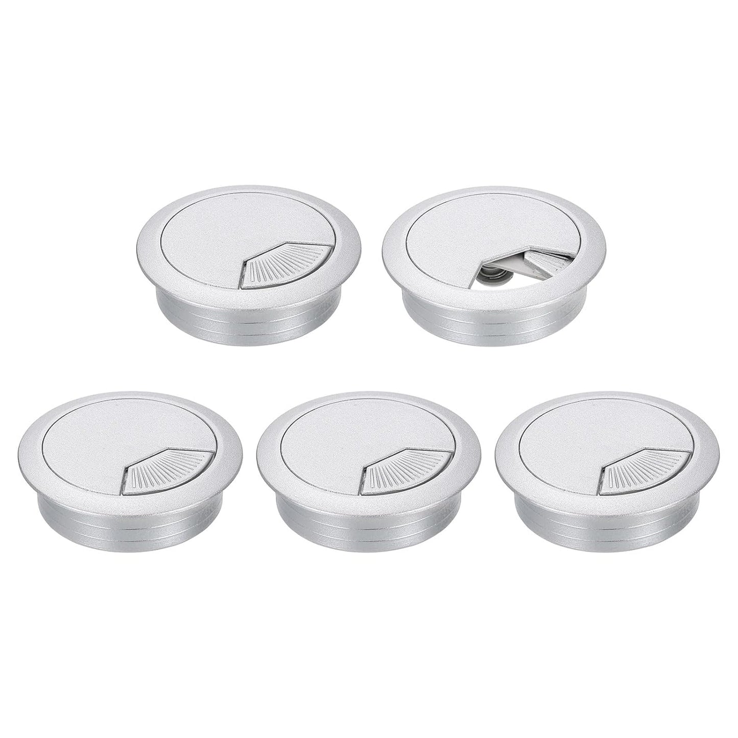 uxcell 5 Pcs 53mm (2.09 Inch) Desk Grommet, Plastic Cable Hole Cover, Wire Cord Cable Organizer for Home Office Computer Desk Cabinet, Silver