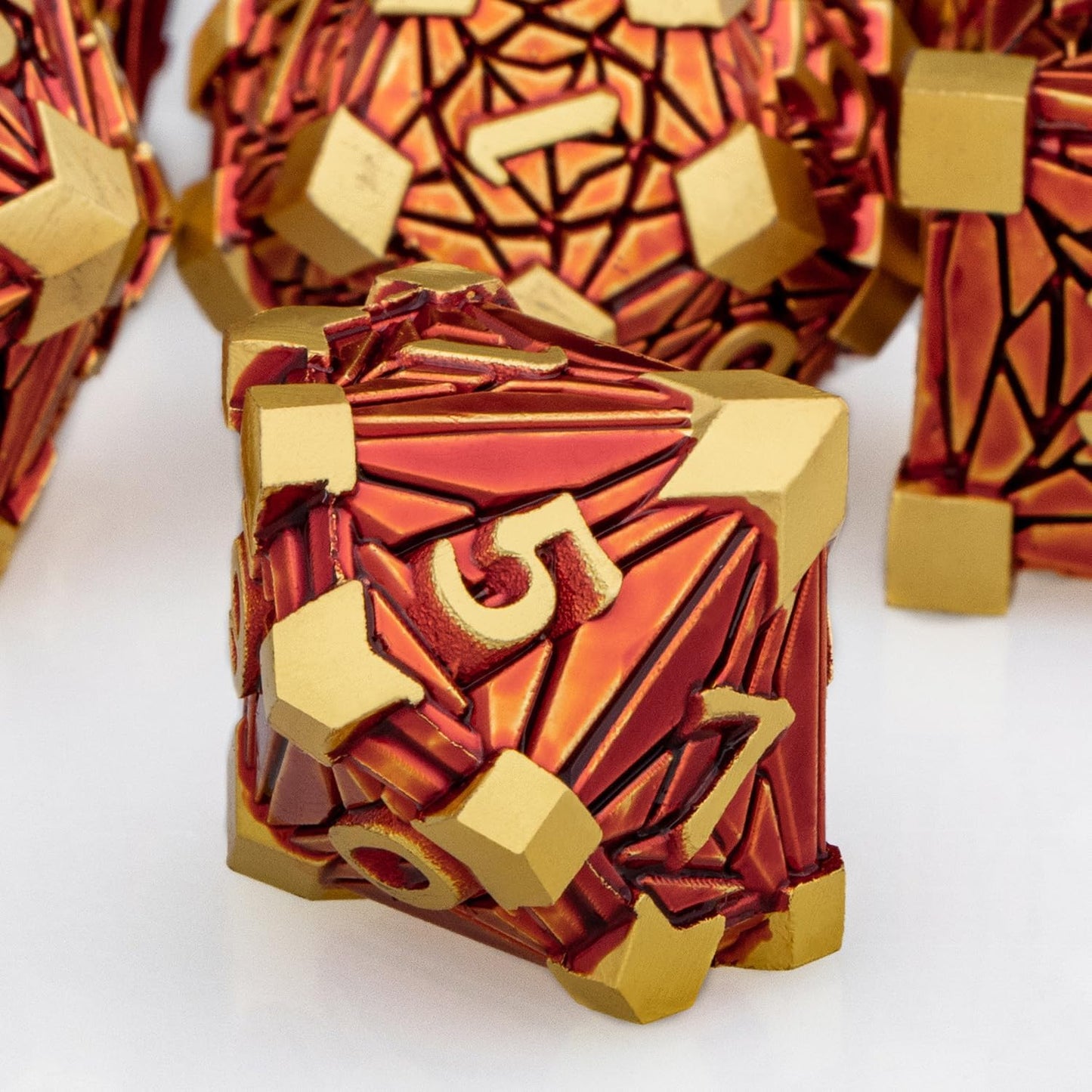 Metal DND Dice Set Golden Red Debris RPG D and D Dice for use with D&D Tabletop Games Role Playing Game Polyhedral Dice Set with Box D20 D12 D10 D8 D6 D4