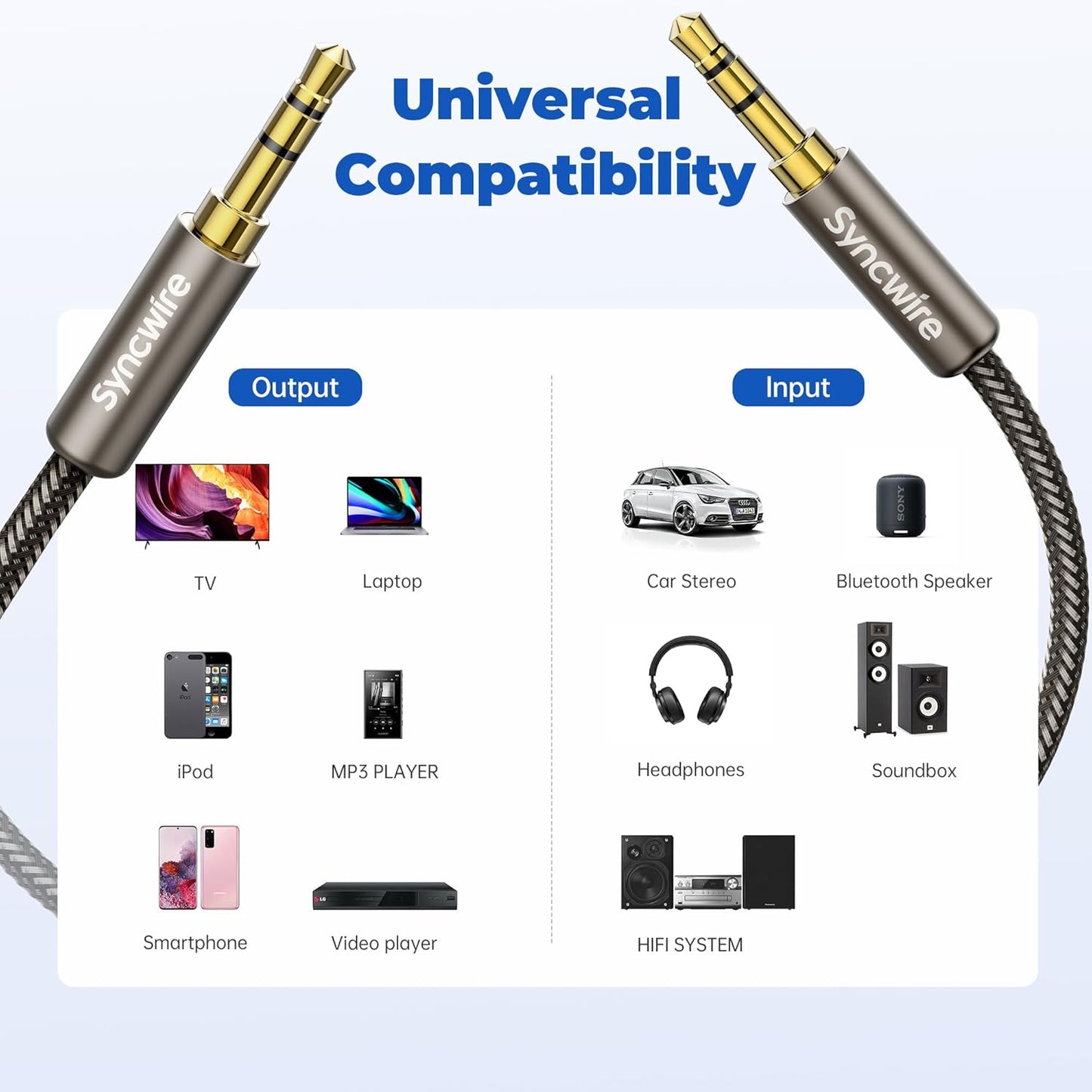 SYNCWIRE 3.5mm Nylon Braided Aux Cable (3.3ft/1m,Hi-Fi Sound), Audio Auxiliary Input Adapter Male to Male Cord for Headphones, Car, Home Stereos, Speaker, iPhone, iPad, iPod, Echo & More – Gold Brown