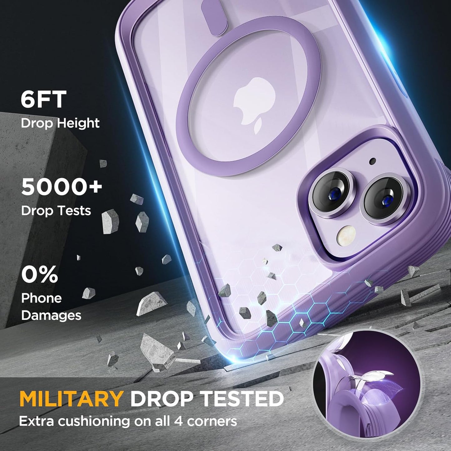 Miracase Magnetic for iPhone 14 Case 6.1", [Built-in Tempered Glass Screen Protector + Lens Protector] [Compatible with MagSafe] Full-Body Protective Bumper 14 Phone Cover, Purple