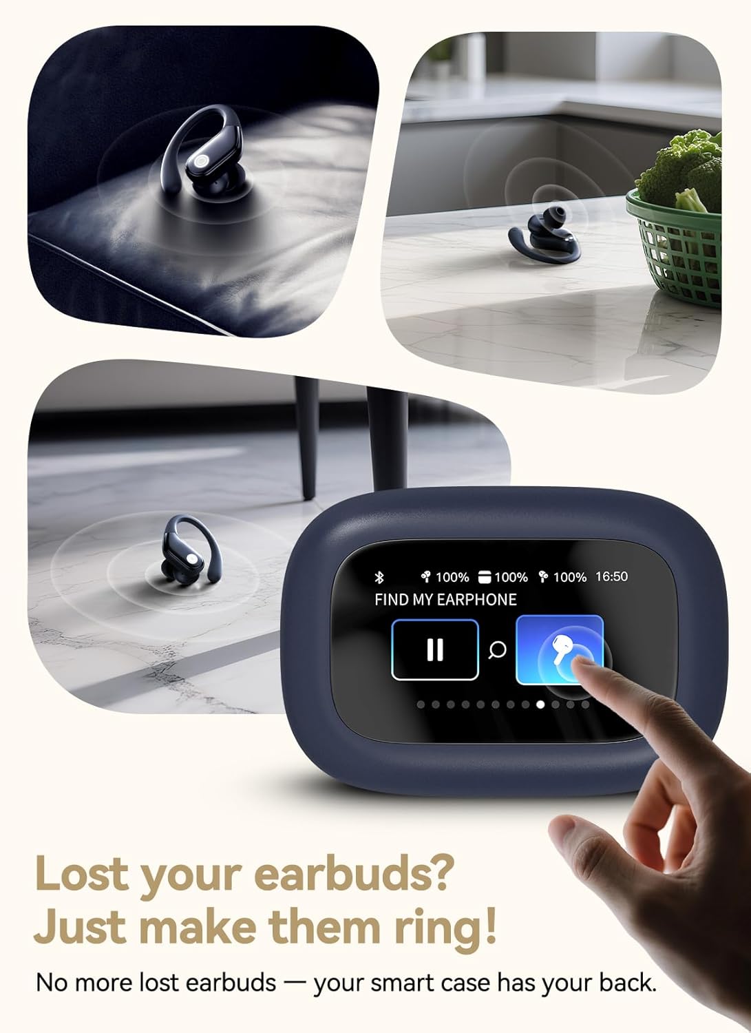 Wireless Earbuds, ANC Noise Cancelling Sport Ear Buds with Multifunctional Touch Screen, Bluetooth 5.4 Headphones, Bass Stereo Sound, 5 EQ Over The Ear Earbuds for Sports/Workout/Gym-Dark Blue