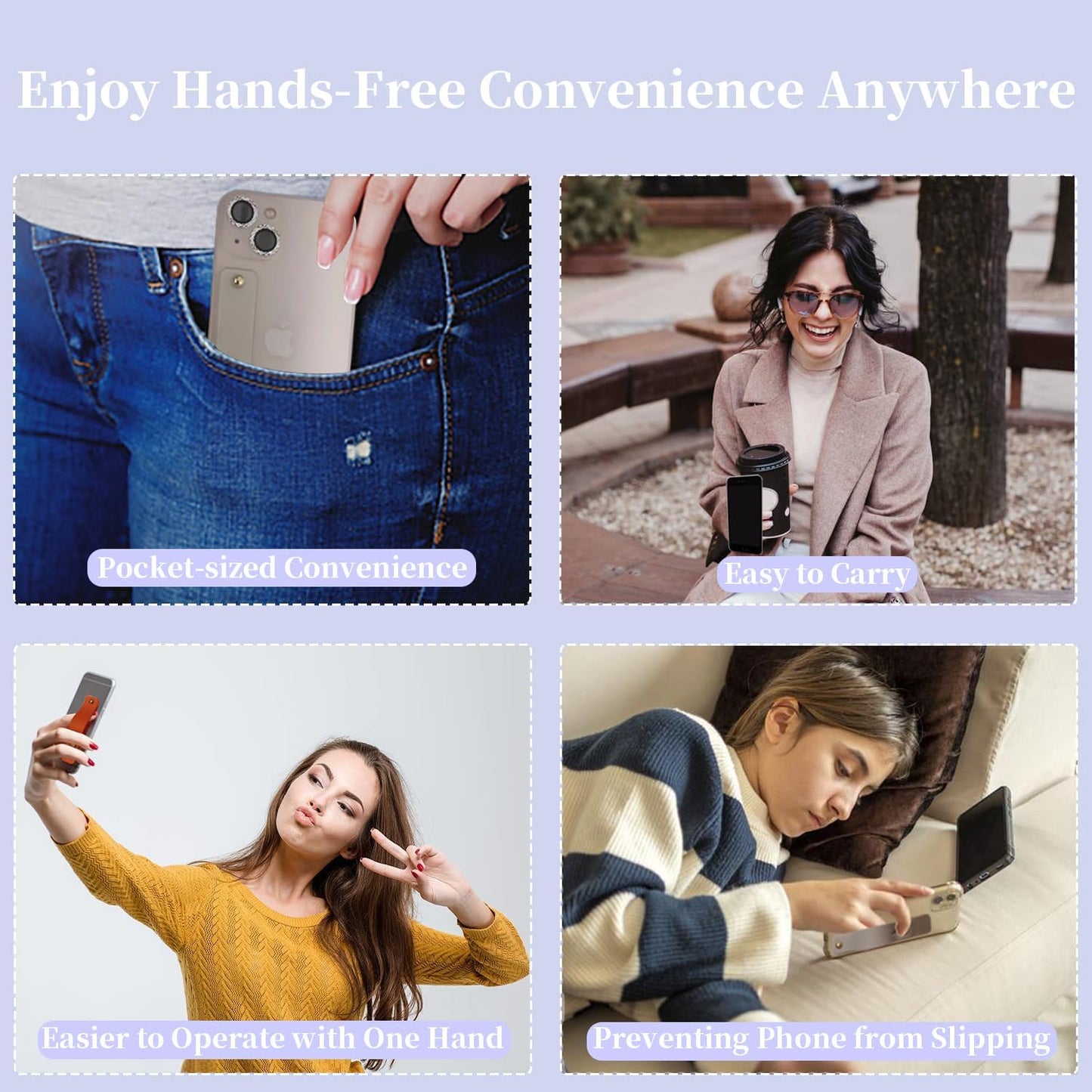 Phone Finger Holder Grip Handle Kickstand for iPhone Case, Mobile Phone Fin with Silicone Hand Band Strap, Silicone Cellphone Knob Loops for Back of Phone - 6 Pack Blue