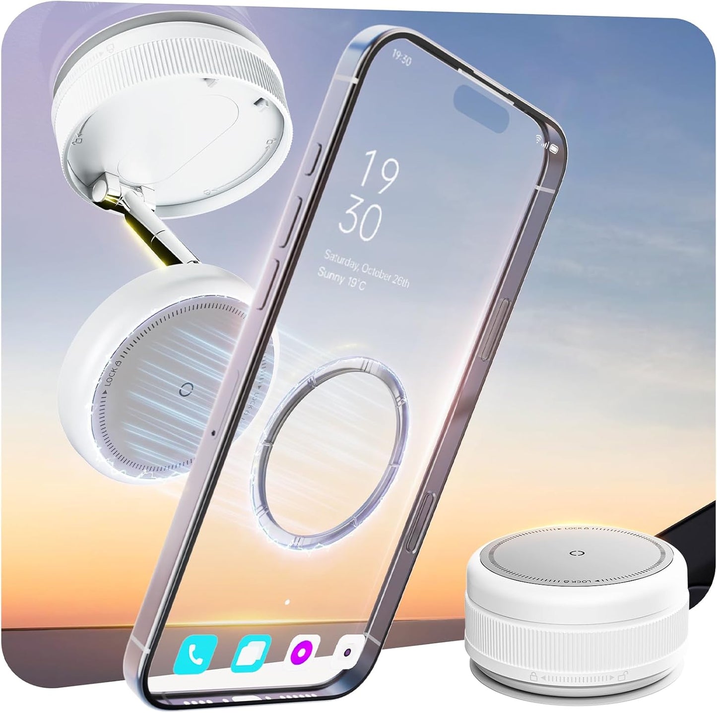 Upgraded 360° Vacuum Magnetic Car Phone Holder for Magsafe [96+LBS Strongest Suction & 2800gf Strongest Magnetic], Adjustable Car Phone Mount for Your Car/Gym/Mirror for iPhone & Android, White