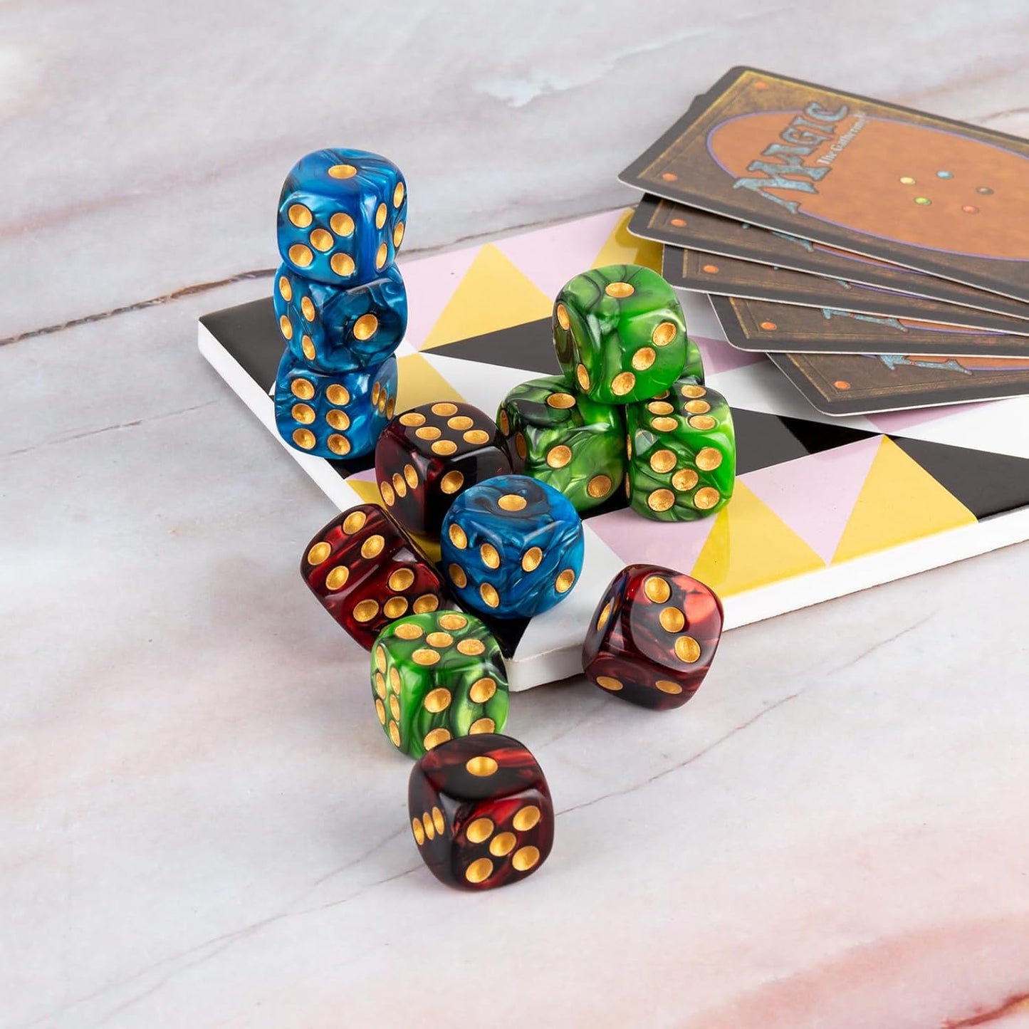 36 Pieces 16mm Marble D6 Dice 6 Sided Dice Set Round Corner Board Game Dice for MTG DND Tenzi Farkle Yahtzee Bunco or Math Learning