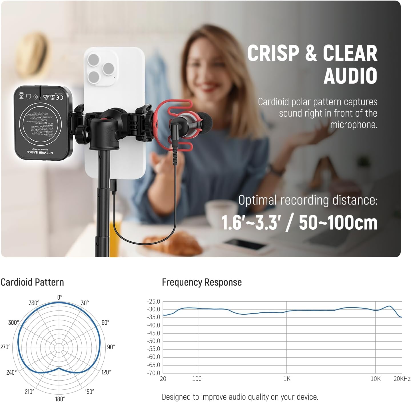 NEEWER Basics PA050 Vlogging Kit for iPhone Android Phone for YouTube TikTok Streaming Video Recording, Selfie Stick Tripod + Microphone + LED Fill Light, Youtuber Starter Content Creator Essentials