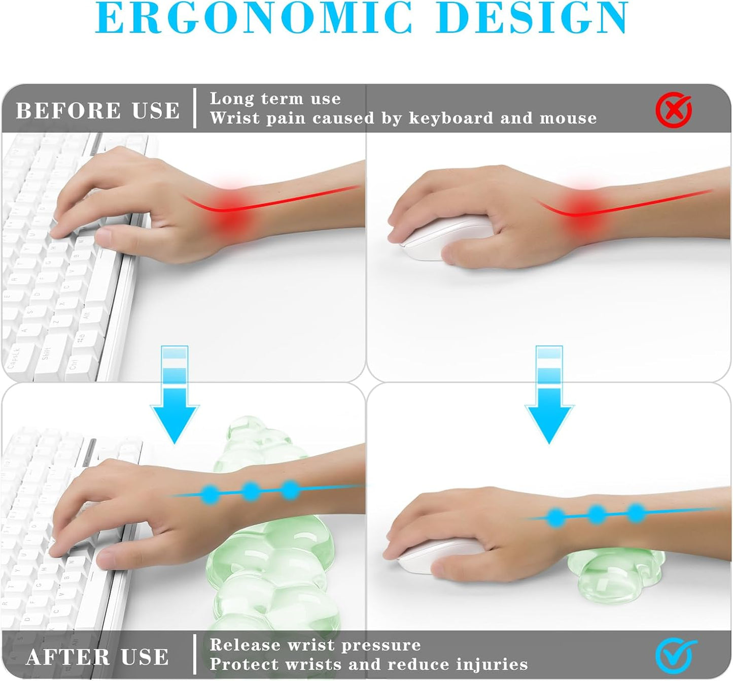 Gel Cloud Keyboard and Mouse Wrist Rest, Cute Wrist Support and Arm Support Keyboard Rest for Keyboard and Mouse Typing Pain Relief，Suitable for Office/Computer/Laptop/Gaming （Green）