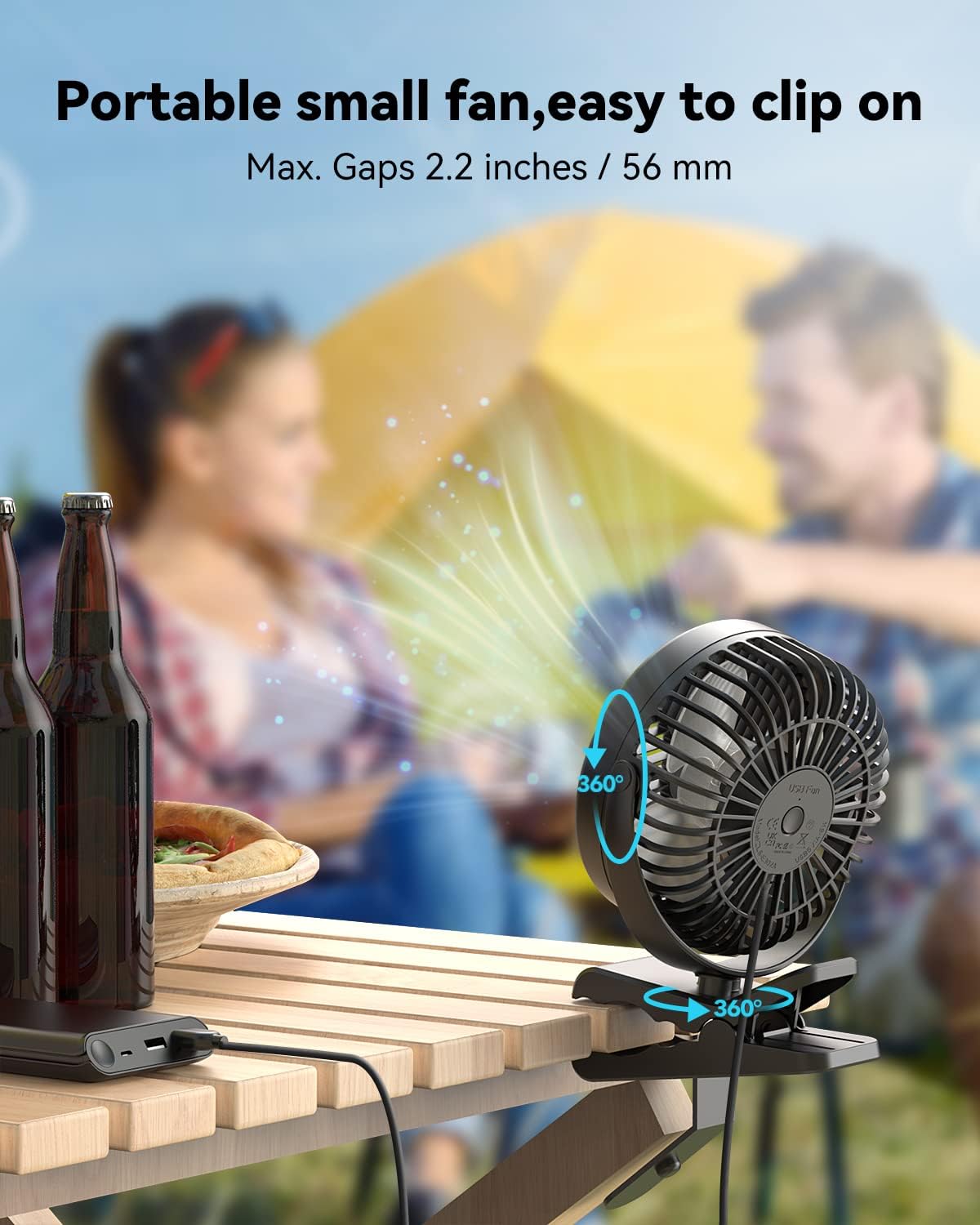 GEHEN Clip-On Fan with Sturdy Clamp, USB-Powered Fan 3-Speed, Ultra-Quiet Operation Ideal for Bedroom, Office, & Stroller