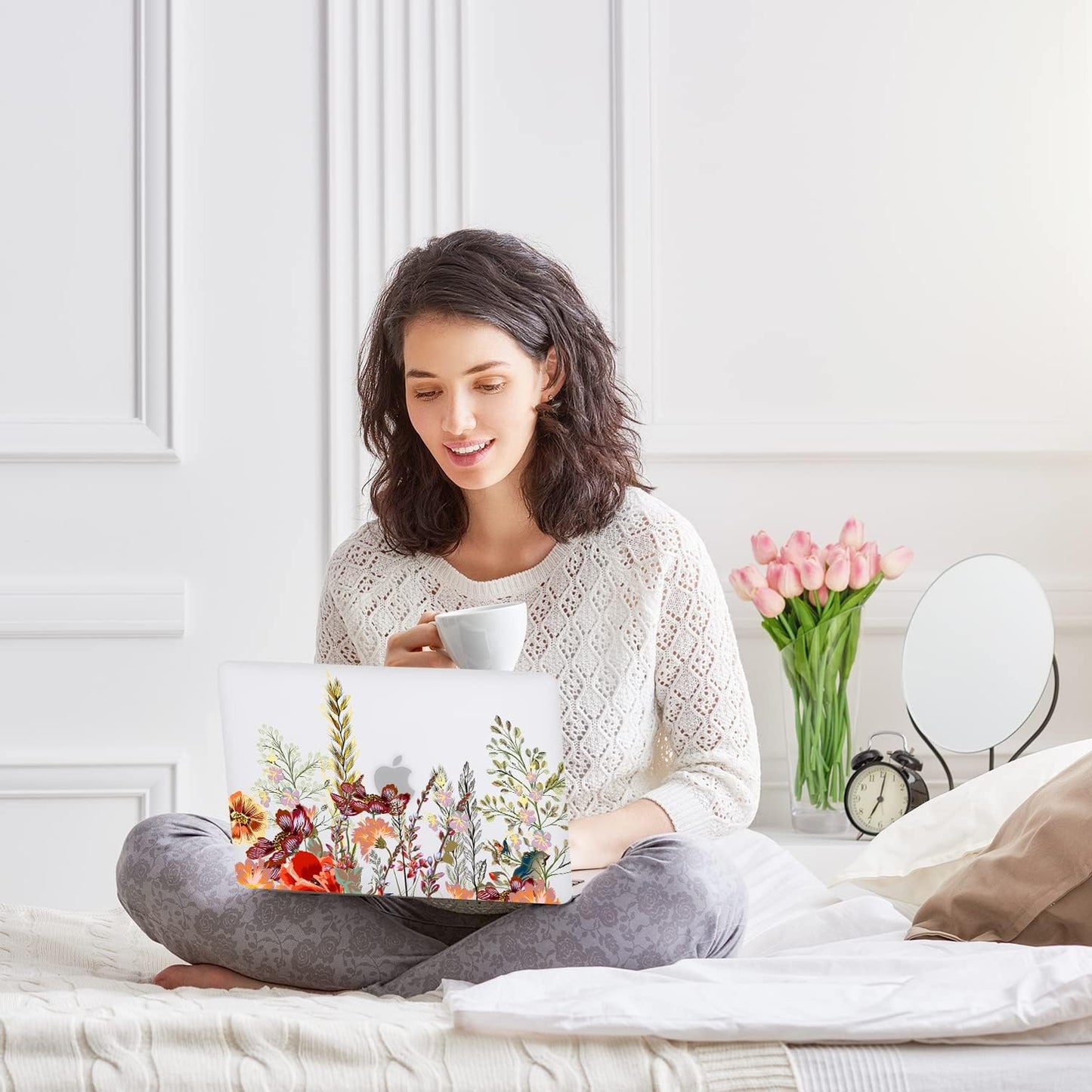 Case for MacBook Pro 13 inch M2 M1 A2338 A2289 A2251 A2159 A1989 A1706 A1708 2023-2016 Release, Matte Clear Cover & Keyboard Cover & Screen Protector for Pro 13.3 with Touch ID, Field Flowers