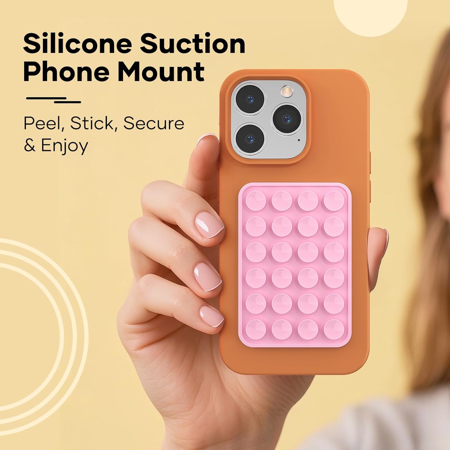 Silicone Phone Sticky Grip, Suction Phone Case Mount for iPhone and Android, Hands-Free Sticky Cell Phone Grip, Mobile Fidget Mirror Holder for Selfies and Videos