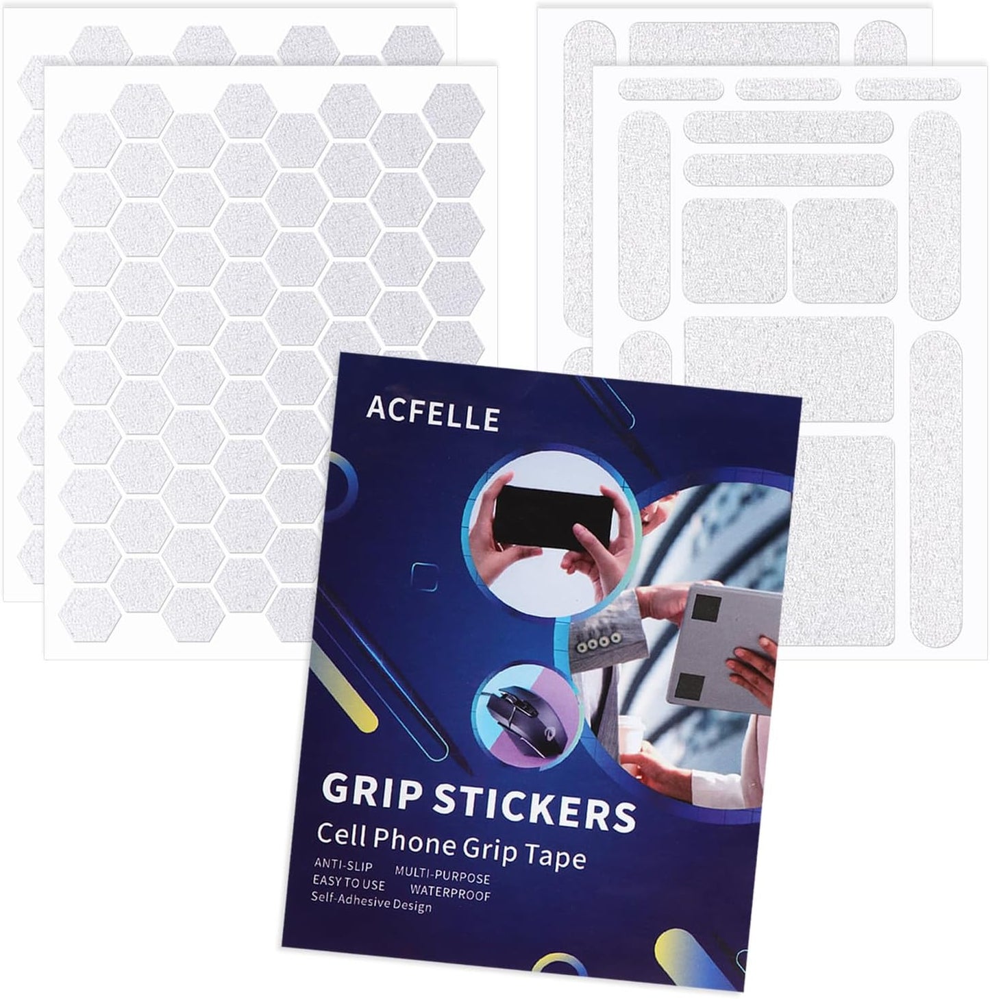 4Pack Phone Grip Tape, Finger Grip Stickers Decal Waterproof Pre-Cut Non Slip Kit Adhesive Traction for Cell Phone Cases, Handles, Tools (4Pack Clear)