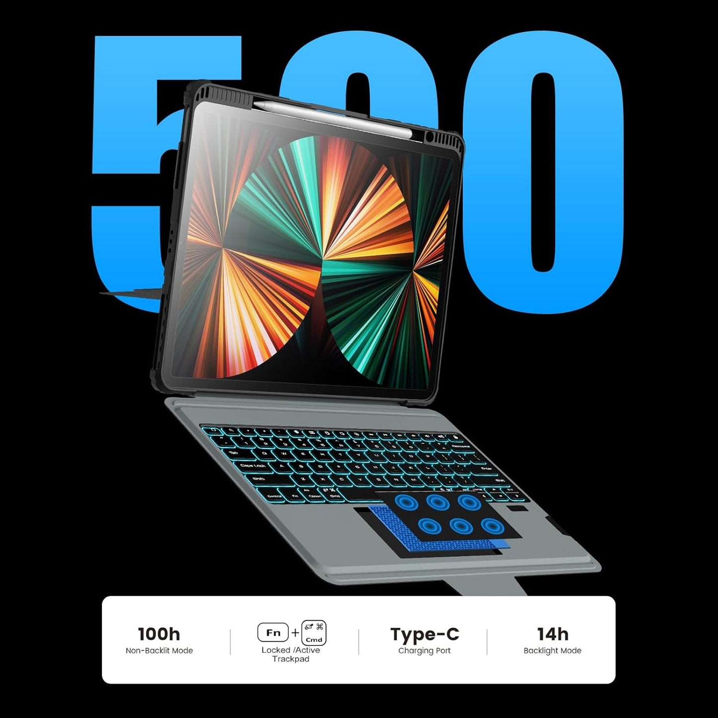 Nillkin for iPad Air 13 inch M2 2024 M3 2025 Keyboard Backlit Bumper Case for iPad Pro 12.9 (3rd, 4th, 5th and 6th gen) Detachable Keyboard with Built in trackpad, Stand,US English - Elite Black