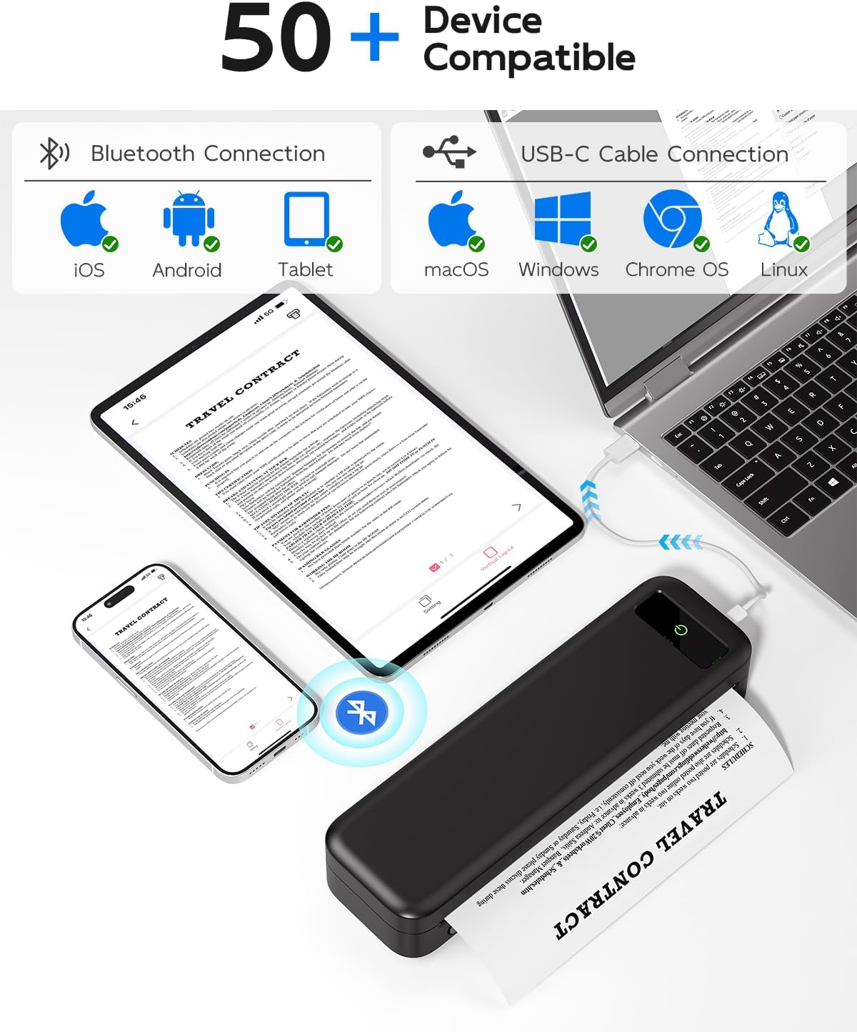 Portable Printers Wireless for Travel, Bluetooth Inkless Thermal Printer, Support 8.5" X 11" US Letter & A4 Size, Small Mobile Printer with Carry Case, Compatible with Phone Laptop for Office Car Home