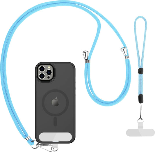 CACOE Phone Lanyard 2 Pcs-1 Pcs Adjustable Neck Strap, 1 Pcs Wrist Strap, 2 Pads, Universal Crossbody Multifuctional Cell Phone Lanyards Compatible with Most Smartphones(Light Blue)