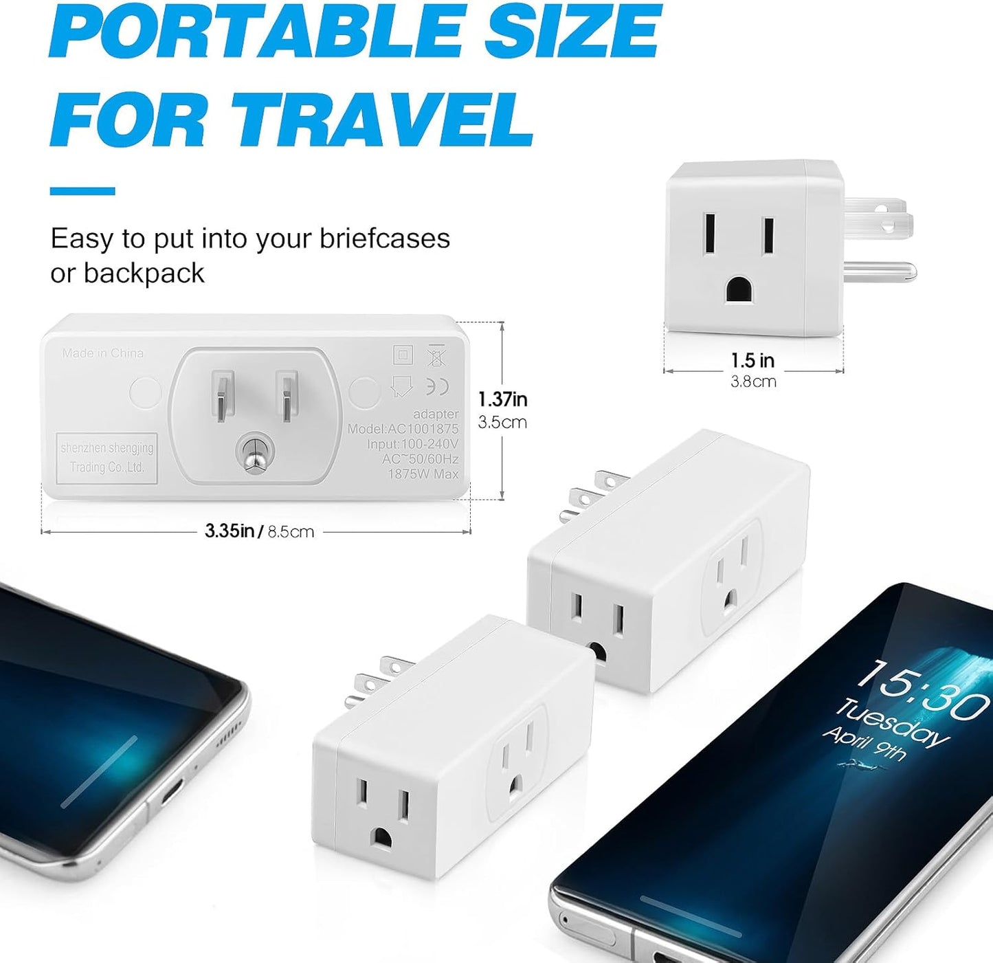 Multi Plug Wall Outlet 2pack, Multiple Outlet Splitter, 3-Plug Wall Adapter, MultiPlug Outlet Extender, Multiple Plugs in One Outlet, Cruise Essentials, Electrical Wall Outlet Splitter