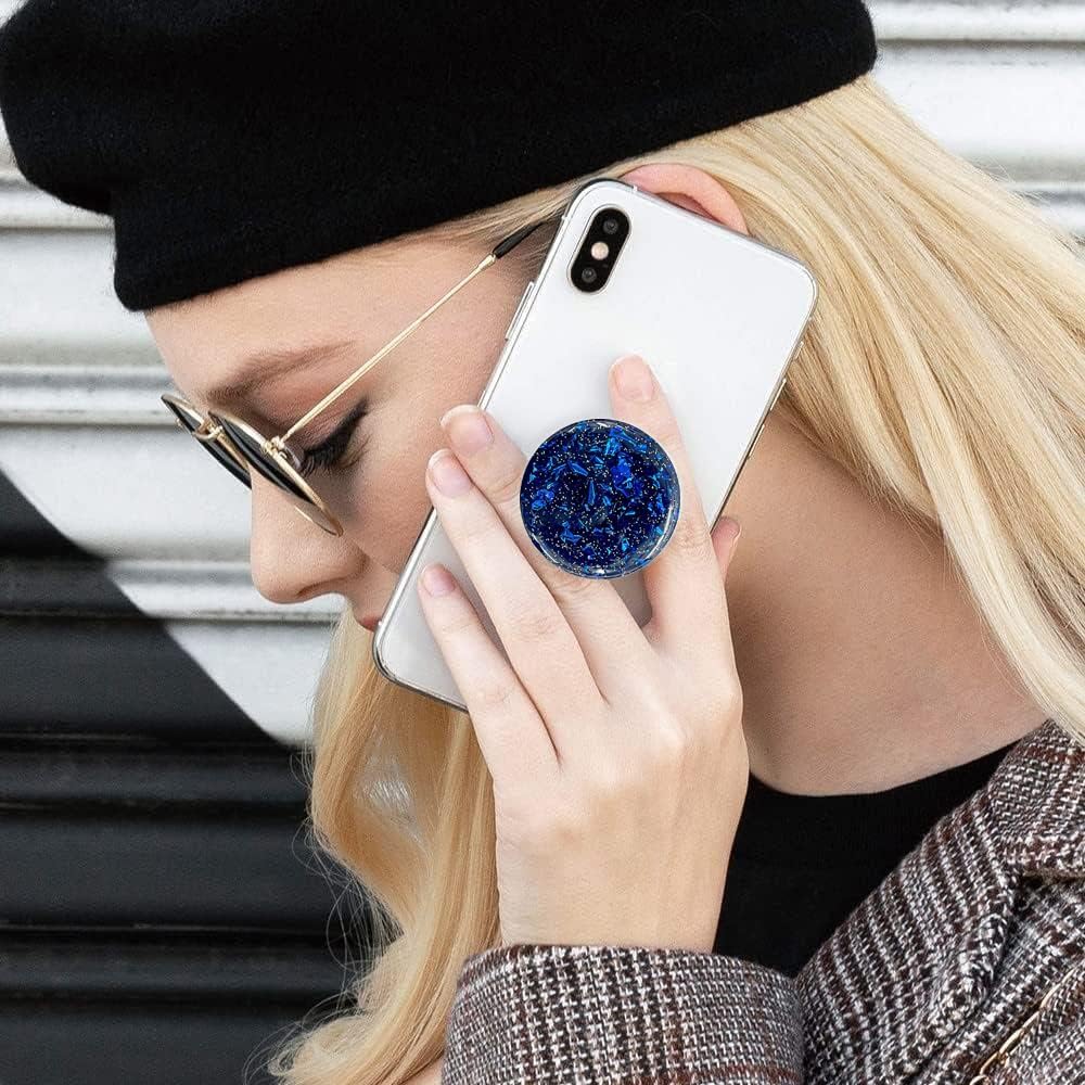 3 Pack Fashionable Clear Glitter Expandible Collapsible Moblile Phone Grip Stand Holder for Smartphones and Tablets Cell Phone Accessory-5 (Glitter Rose Gold Green Blue)