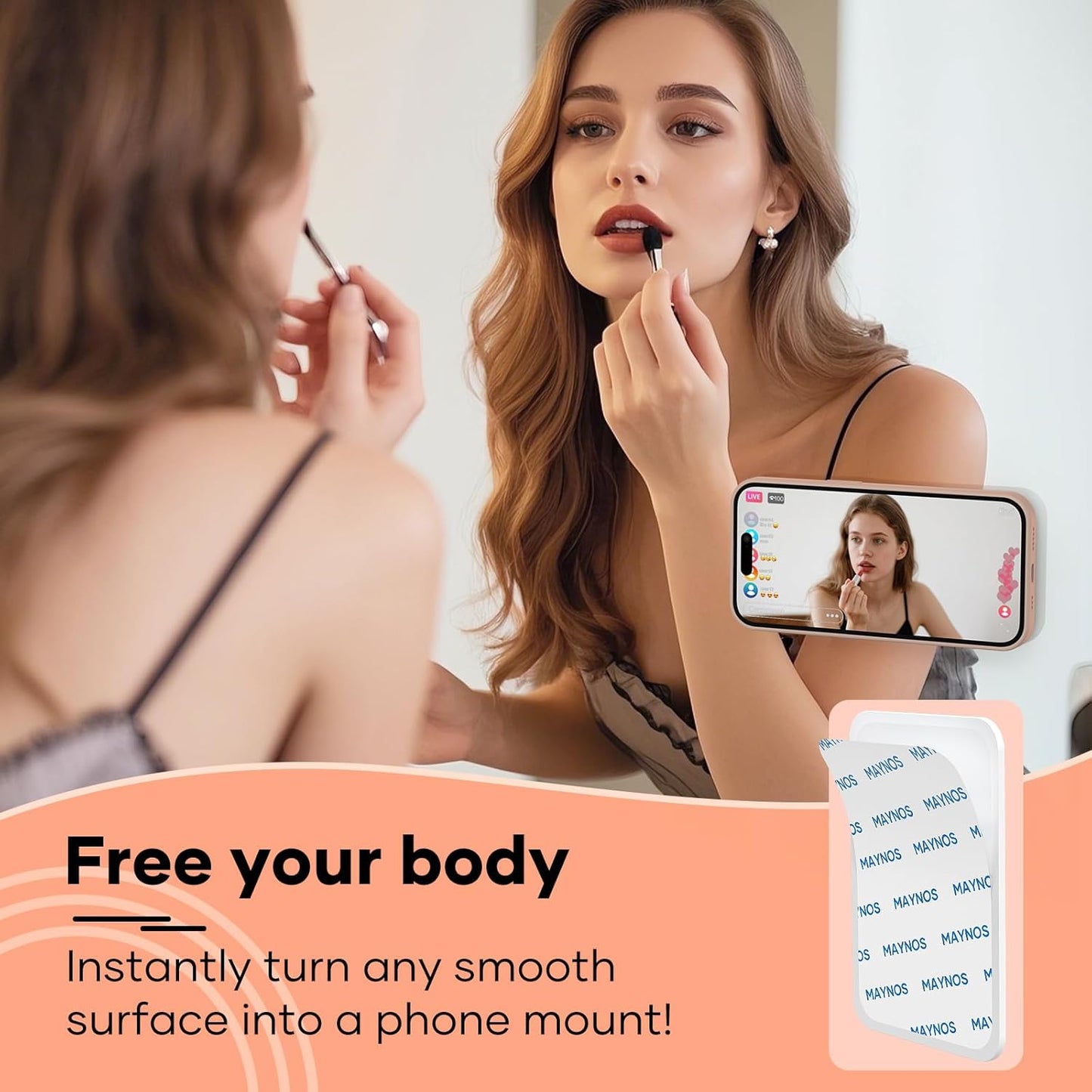 Silicone Phone Sticky Grip, Suction Phone Case Mount for iPhone and Android, Hands-Free Sticky Cell Phone Grip, Mobile Fidget Mirror Holder for Selfies and Videos