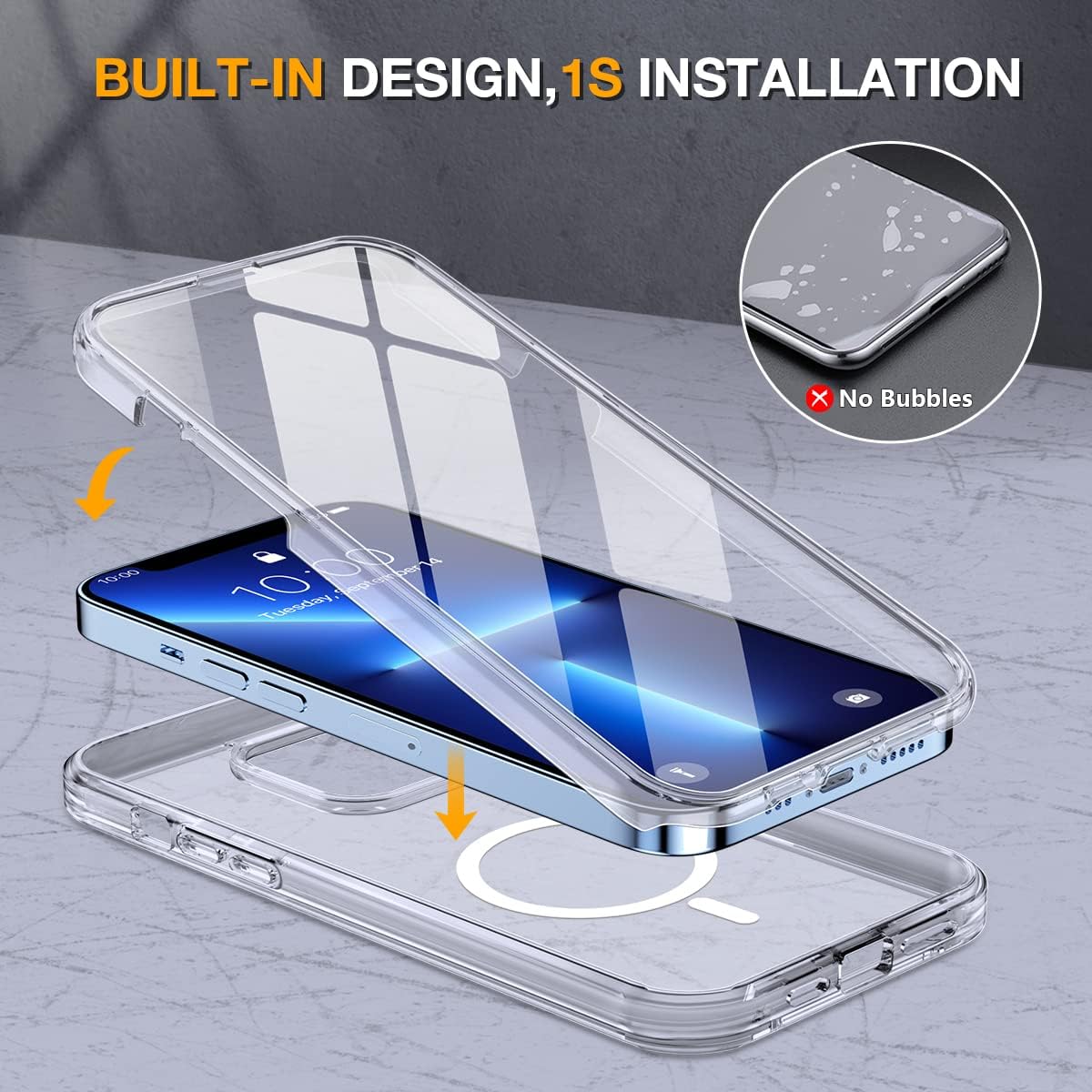 Miracase Magnetic Case for iPhone 13 Pro 6.1 Inch,with MagSafe,Built in Screen Protector,Full Body Protection(Clear)