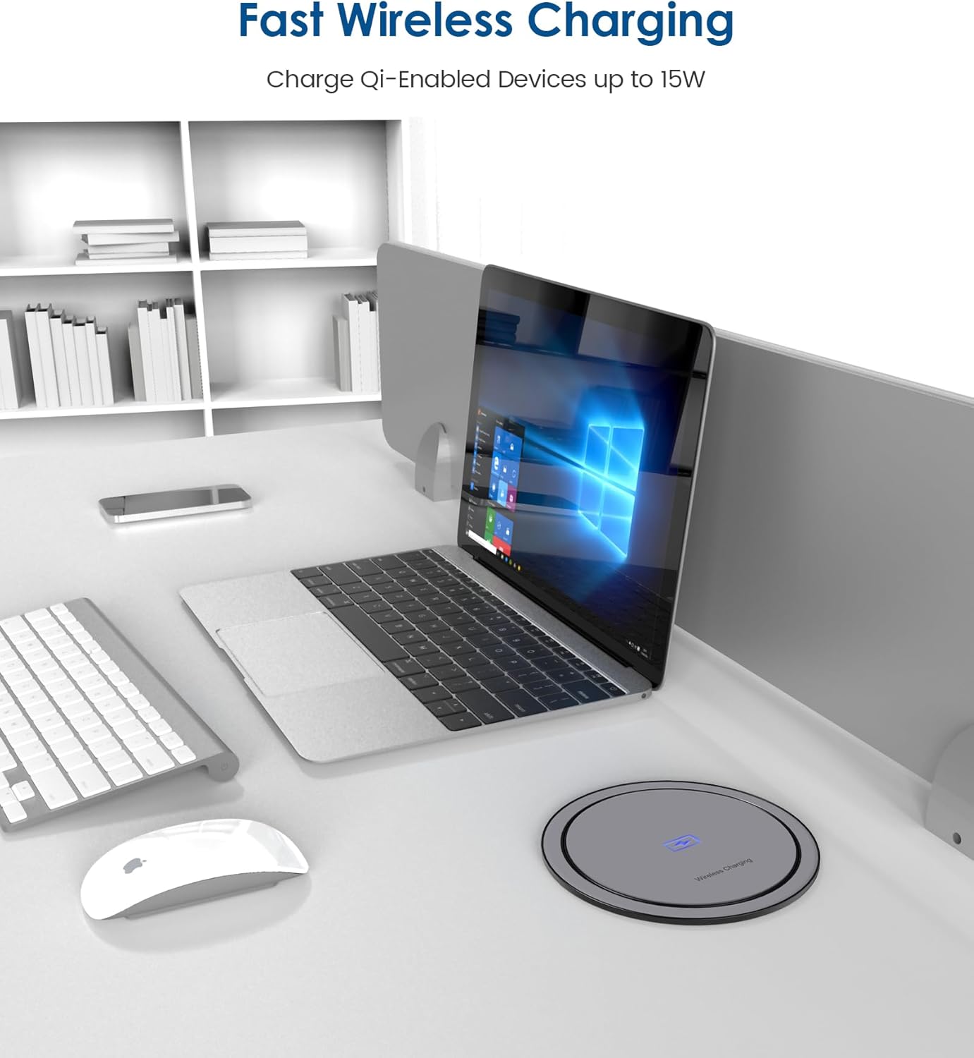 Pop up Outlet for Countertop with 15W Wireless Charger,65W USB C Charging Station,4 Outlets,2 USB C,USB A,Tamper Resistant Receptacle,4.7'' Hole Power Grommet,Office Power Supply,Black