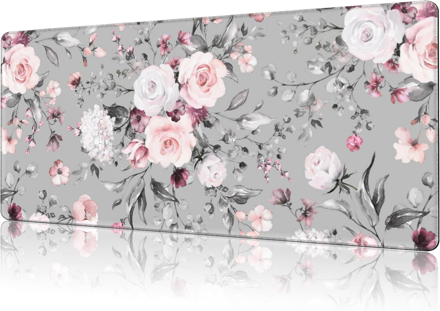 Mouse Pad Large Watercolor Rose Non-Slip Gaming Desk Mat with Stitched Edge Laptop Keyboard Desk Pad for Work Home Gaming (35.4 x 15.7 Inches)