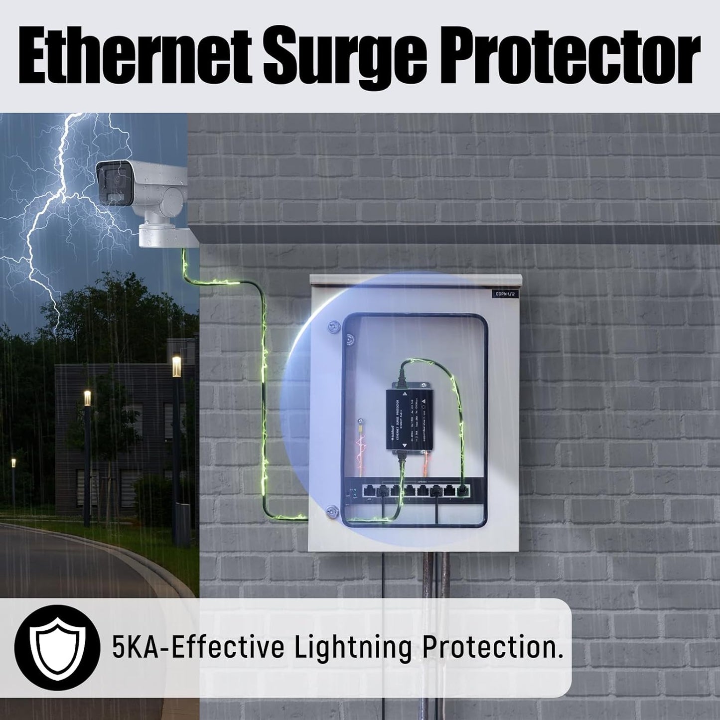 Ethernet Surge Protector Gigabit 2Pack, Network Protection PoE++, RJ45 Surge Protector 1000Mbps, Ethernet Lightning Arrestor LAN Network CAT5/CAT6 Thunder Arrestor-Mounting Flange (PTC/GDT)