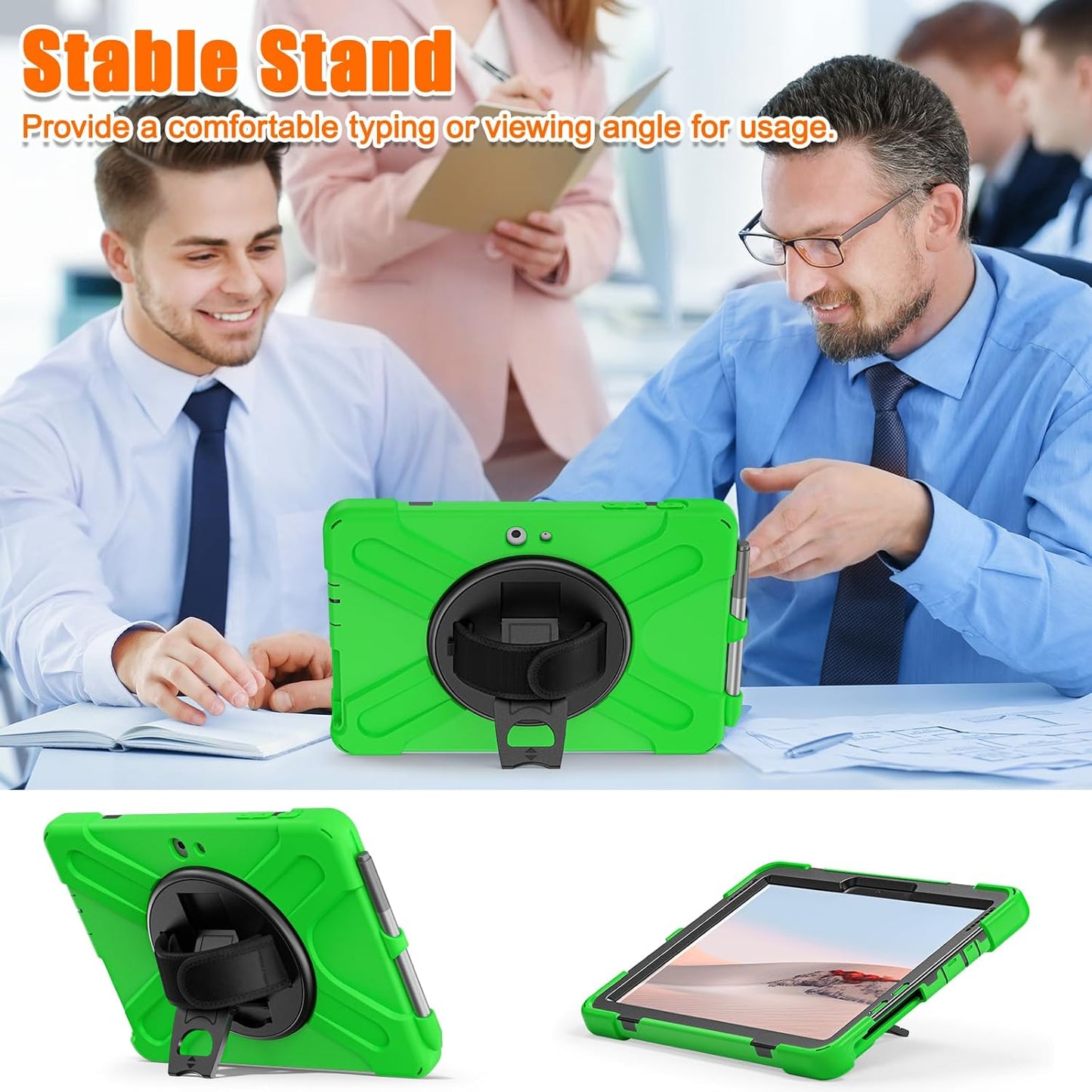 ZenRich Rugged Case for Surface Go 4 (2023)/Surface Go 3 (2021)/ Surface Go 2 (2020), Surface Go (2018) with Pen Holder Heavy Duty Shockproof Case with Stand Hand Strap and Shoulder Belt-Green