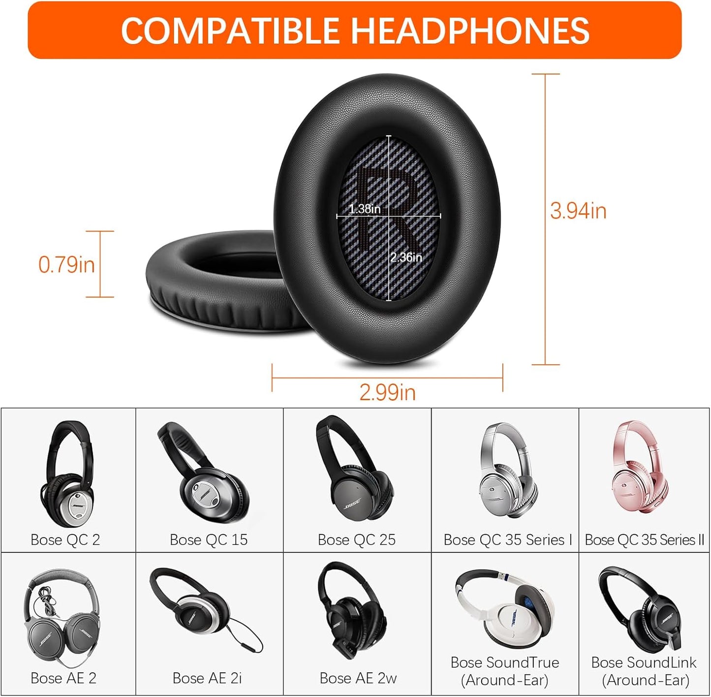 Replacement Ear Pads for Bose QC45/35/25/15/QC2/Ae2/Ae2W/Sound Link/Sound True Headphones,Softer Leather,Noise Isolation Memory Foam,Added Thickness,Durability,Quiet Comfort (Black, a Pair)