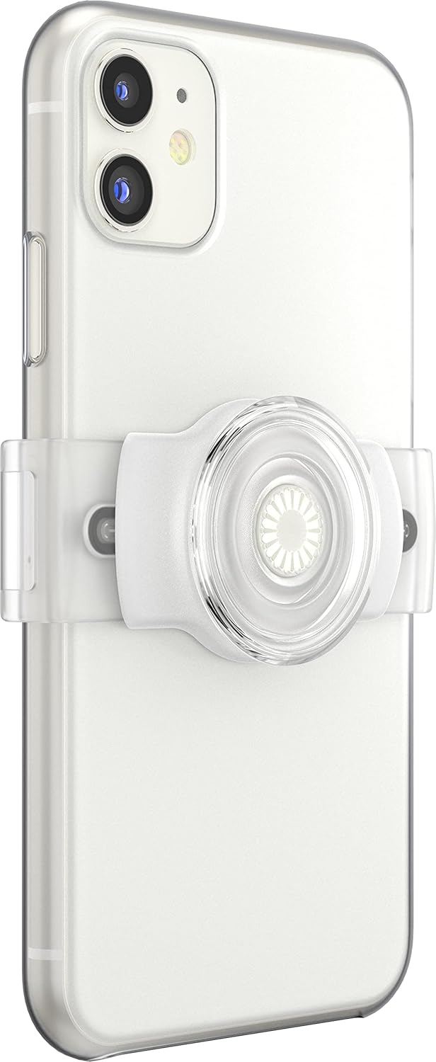 PopSockets Phone Grip Slide for Phones and Cases, Sliding Phone Grip with Expanding Kickstand - Clear on White
