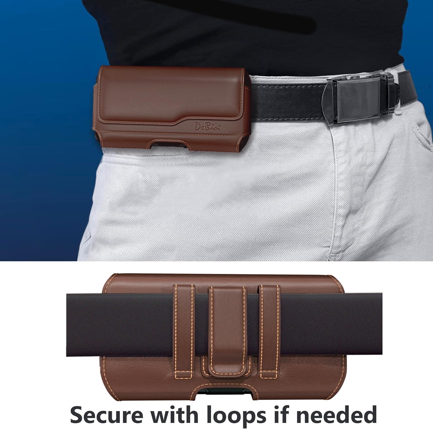 DeBin Case for Galaxy S25 Ultra, S24 Ultra 5G, S24 FE, S23 Ultra, S22 Ultra, S21 Ultra, Note 20 Ultra - Cell Phone Belt Holster with Clip Carrying Pouch Holder Cover Brown