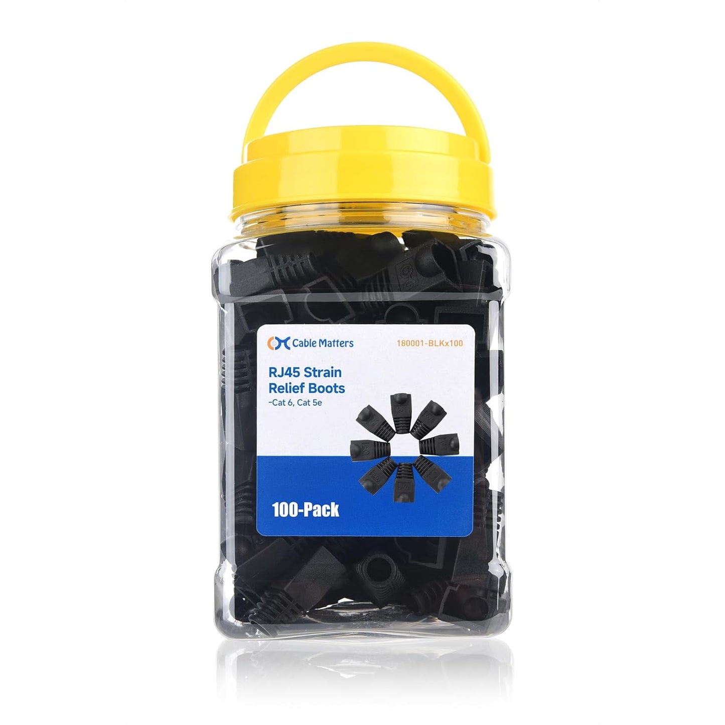 Cable Matters 100-Pack Cat6 / Cat5e RJ45 Strain Relief Boots, RJ45 Boot, Cat 6 Boot, Cat6 Ethernet Boots, Black, Suitable for 6.5mm (0.25in) Ethernet Cables