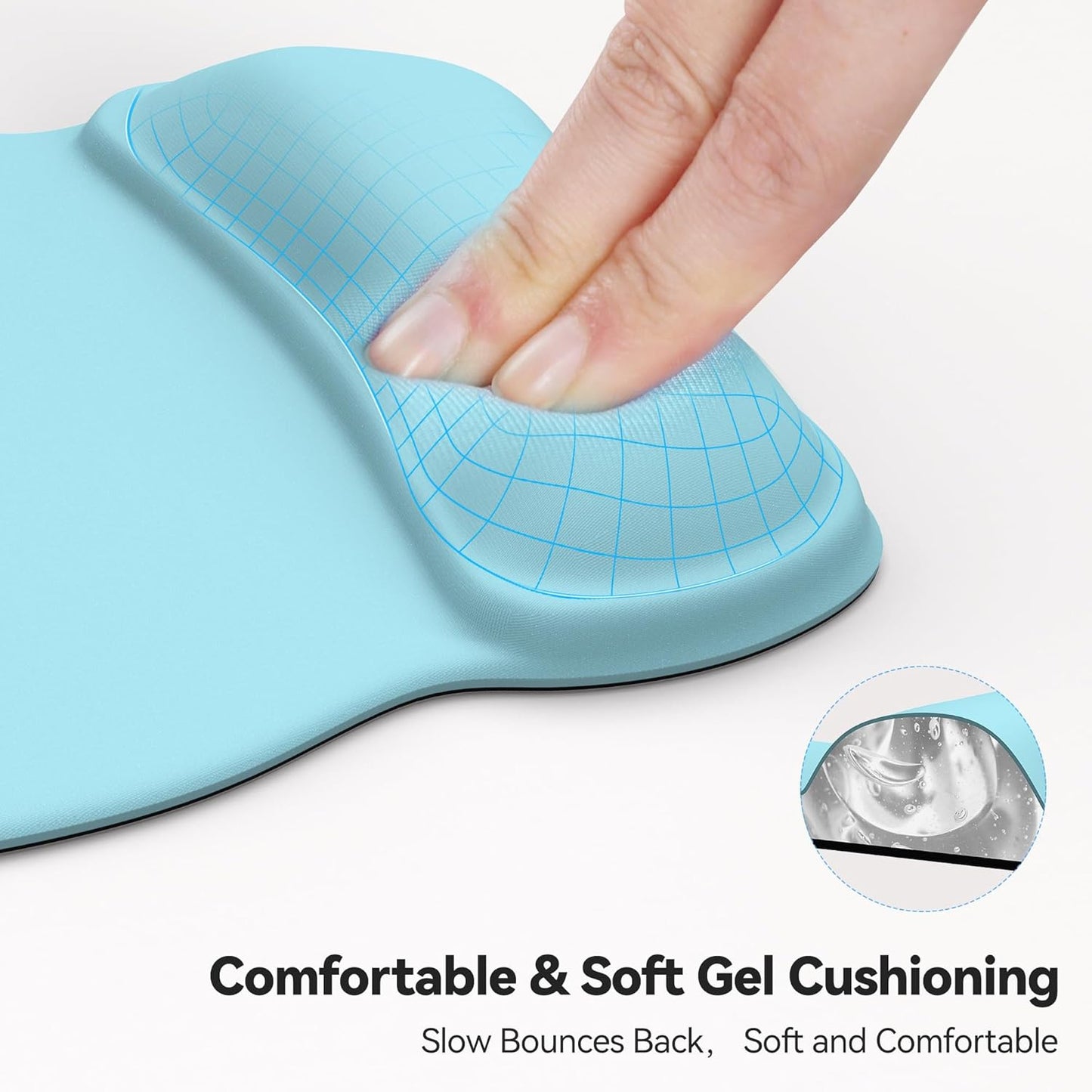 TECKNET Gel Mouse Pad with Wrist Rest, Ergonomic Office Mousepad with Wrist Support - Non-Slip & Smooth Surface Comfortable Desk Accessories Mat for Office, Gaming and Study - LT.Blue