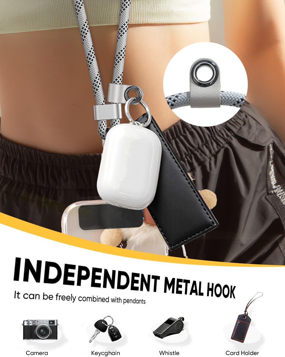 Phone Crossbody Lanyard with 2 Phone Tabs, Adjustable Anti-Theft Phone Lanyard for Most Phones, Durable Metal Buckle