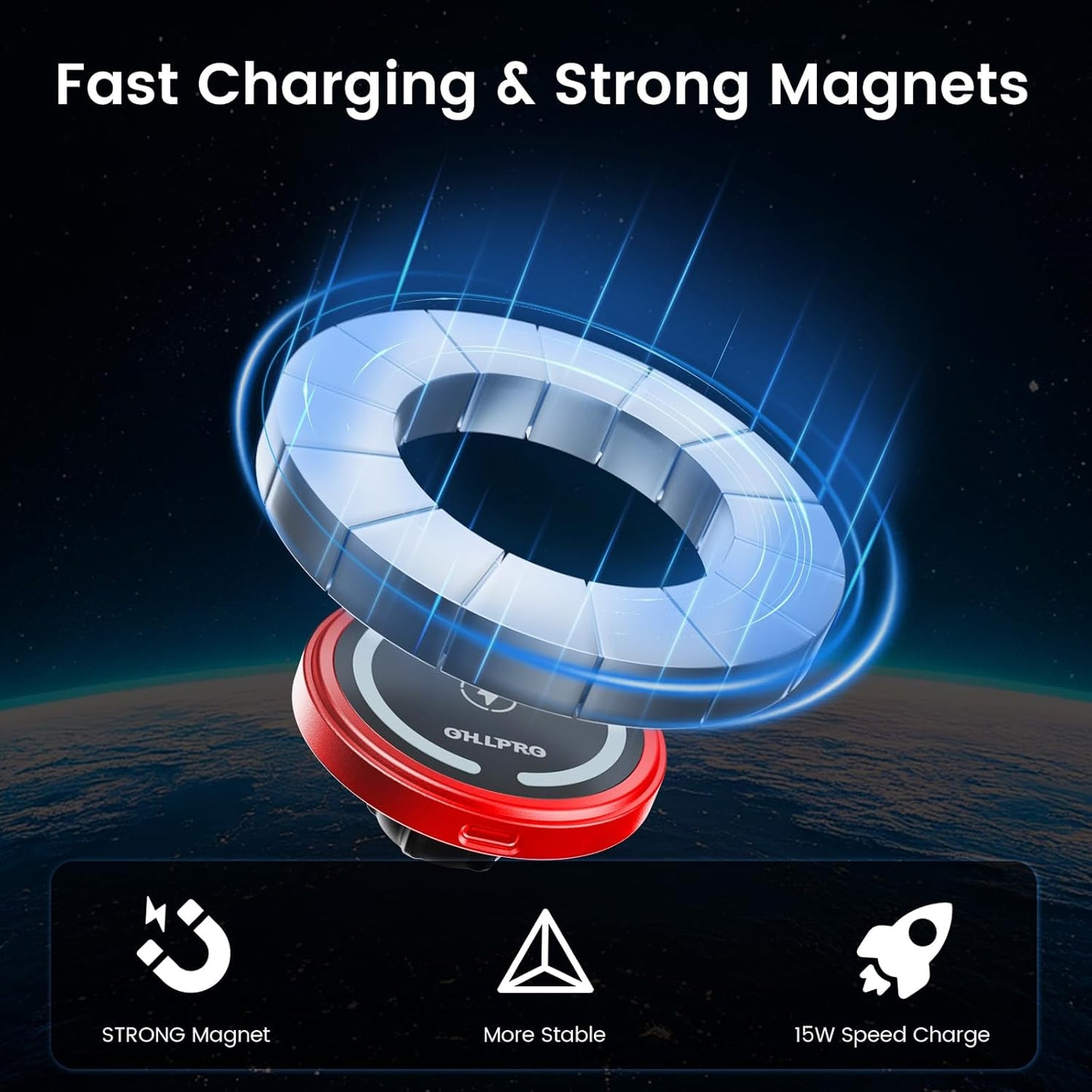 OHLPRO 15W Mag Car Mount Charger for iPhone 16, Fast Wireless Charging Magnetic CD Slot Holder with 3M Adhesive Base for Dashboard, Aluminum Shell, Compatible with iPhone 16/15/14 Pro Max, Blue