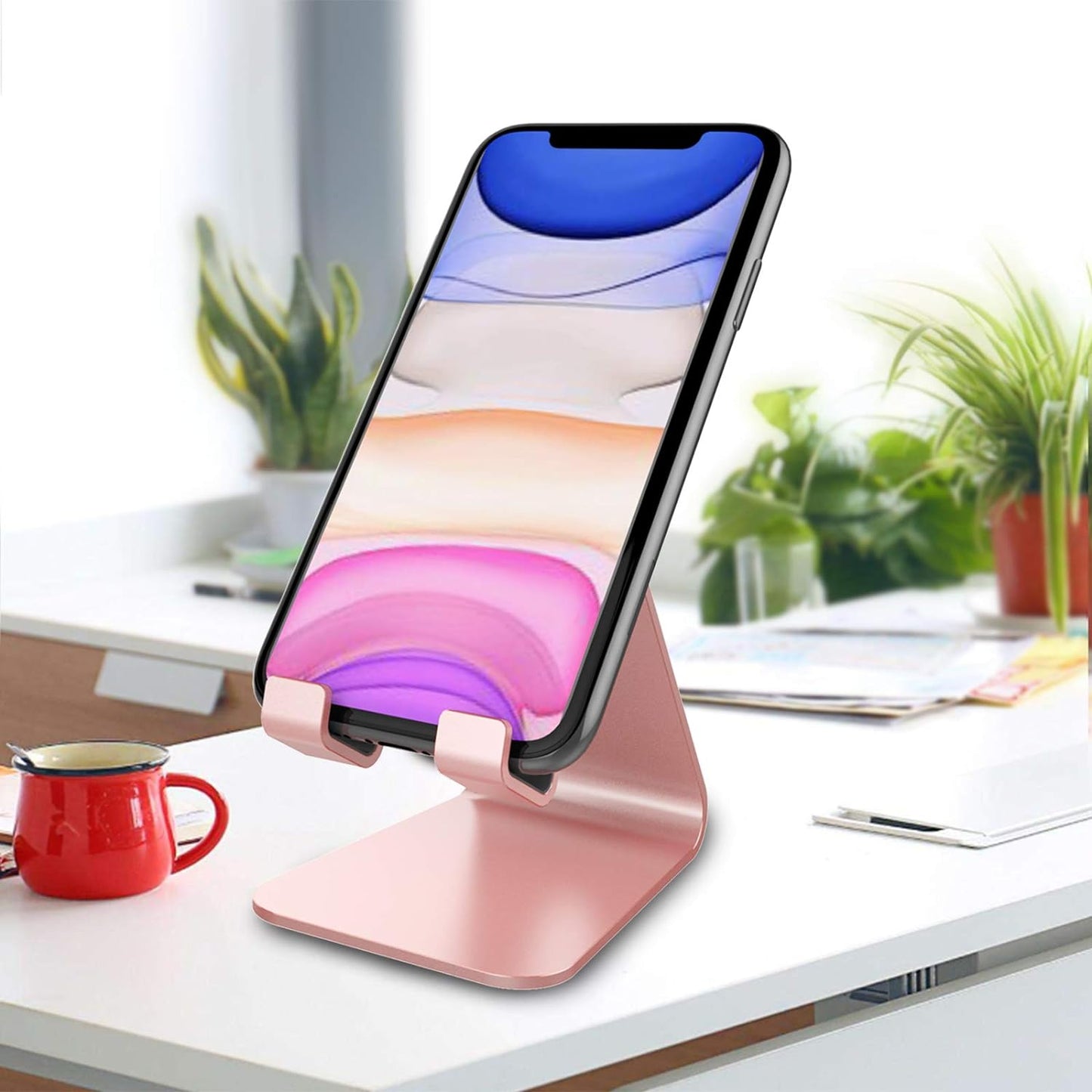 CreaDream Cell Phone Stand, Cradle, Holder, Aluminum Desktop Stand Compatible with Switch, All Smart Phone, iPhone 15 14 13 12 Pro Max Plus Mini Xr X Se 8 SE -Rose Gold
