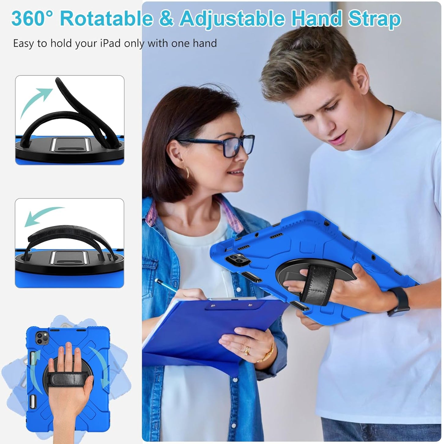 Case for iPad Pro 11 Inch 2022/2021/ 2020/2018: Silicone Cover for iPad 11 Inch 4th/ 3rd/ 2nd/ 1st/ Generation with Screen Protector- Stand- Handle- Shoulder Strap- Pencil Holder- Blue