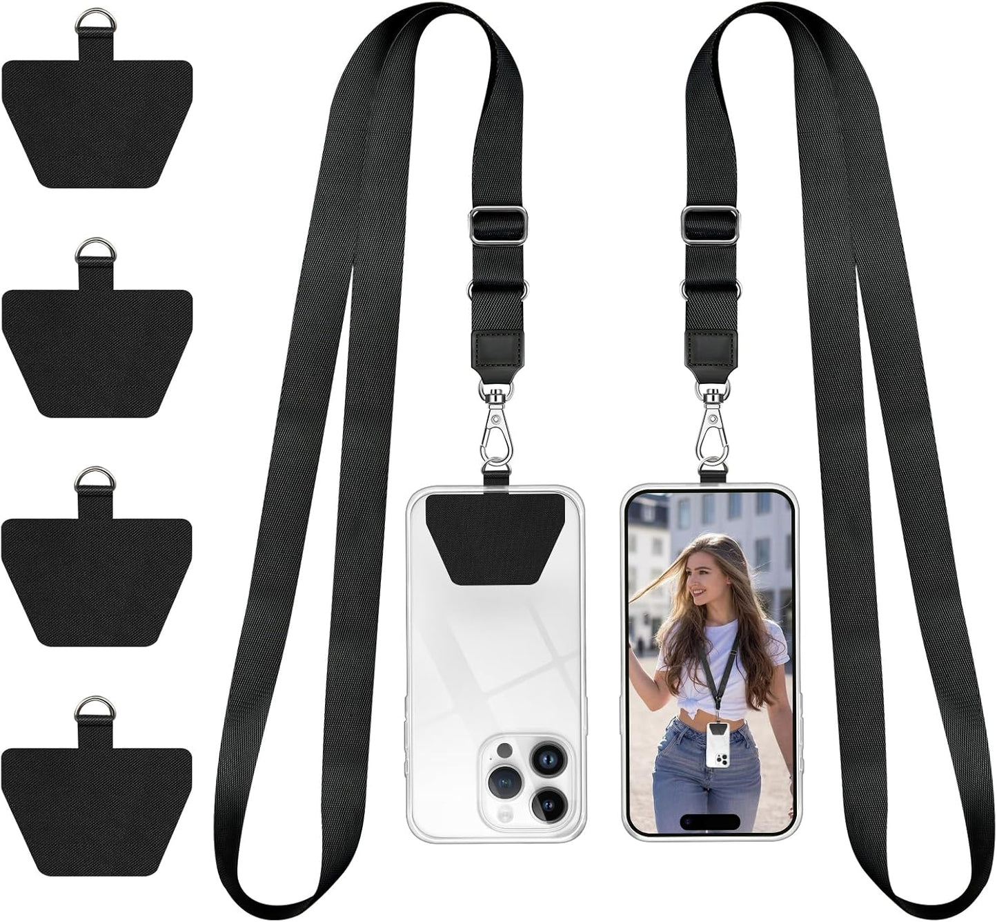 Doormoon Phone Lanyard, Universal Adjustable Neck Strap for Phone Case Keys ID Badges Cell Phone Lanyard Compatible with iPhone, Samsung, Most Smartphones, 2 Pack, Black Black