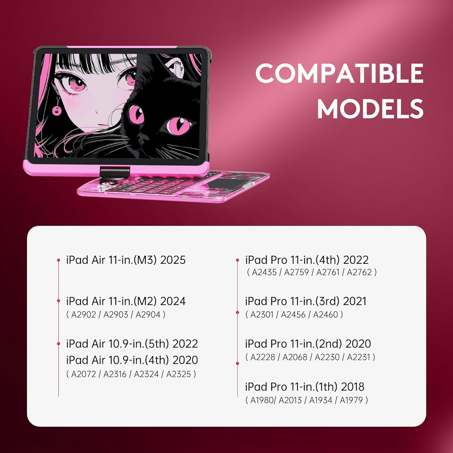 GUSGU for iPad Air 11 Inch (M3/M2,2025/2024) Transperant Case with Wireless Keyboard, 7 Color Backlight, Trackpad, 360°Rotating Stand for 10.9" iPad Air 5th/4th, 11" iPad Pro 4/3/2/1 Case, Cyberpunk