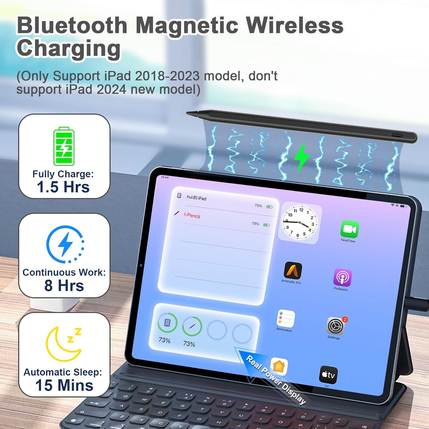 Pencil 2nd Generation for iPad 2018-2024 with Magnetic Wireless Charging Compatible with Apple iPad Pro 13”(M4)/12.9”/11”,iPad Air 6(M2)/5/4/3,iPad mini 7(A17 Pro)/6/5,iPad10/9/8/7/6 Black