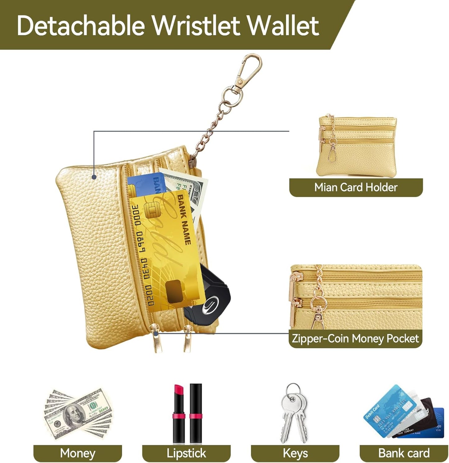 Clip and Go Strap for Phone Gold Metal Chain with Gold Purse Wallet Crossbody Phone Lanyard for Women with Cell Phone Stand Holder 2 Patches Tether Adjustable Anti Theft for iPhone 16 15 14 All Phones