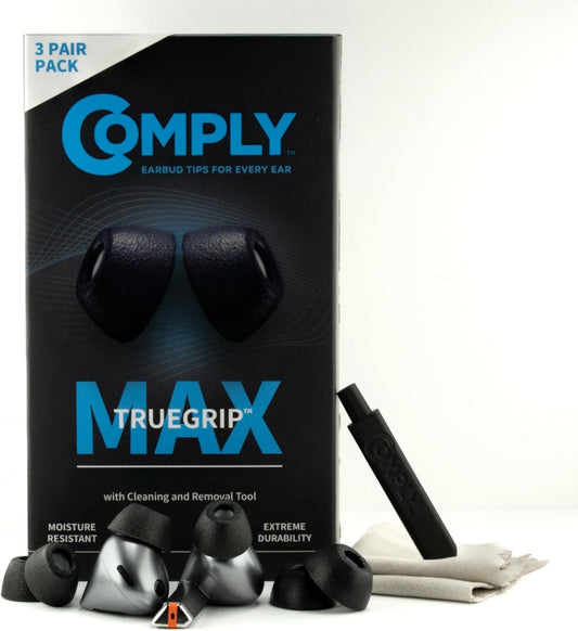 Comply TrueGrip MAX | Premium Memory Foam Replacement Earbud Tips for Samsung Galaxy Buds3 Pro | Long Lasting Comfort, MAX Durability, Secure Fit, Superior Noise Isolation| Black (Small) (3 Pairs)
