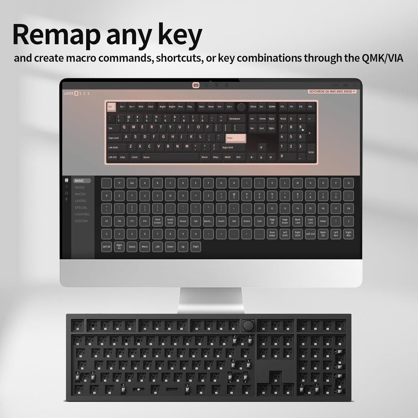 Keychron Q6 Max QMK/VIA Wireless Custom Mechanical Keyboard Barebone Knob Version, Full-Metal Hot-Swappable RGB Backlight 2.4 GHz/Bluetooth/Type-C Wired for Mac/Windows/Linux - Black