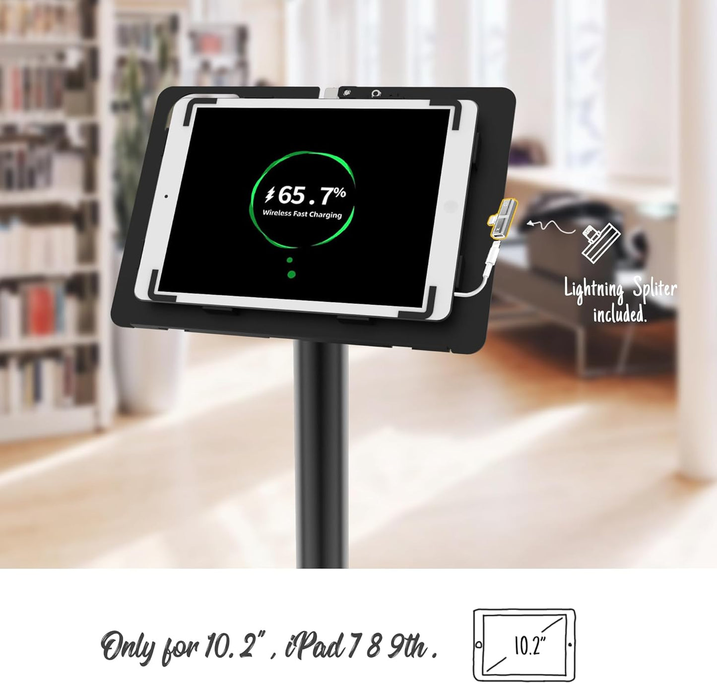 Tablet Floor Stand Compatible with 10.2" iPad 7 8 9, Rotate Lockable Metal Tablet Enclosure+Aluminum Pole+Metal Base - BSF302BT