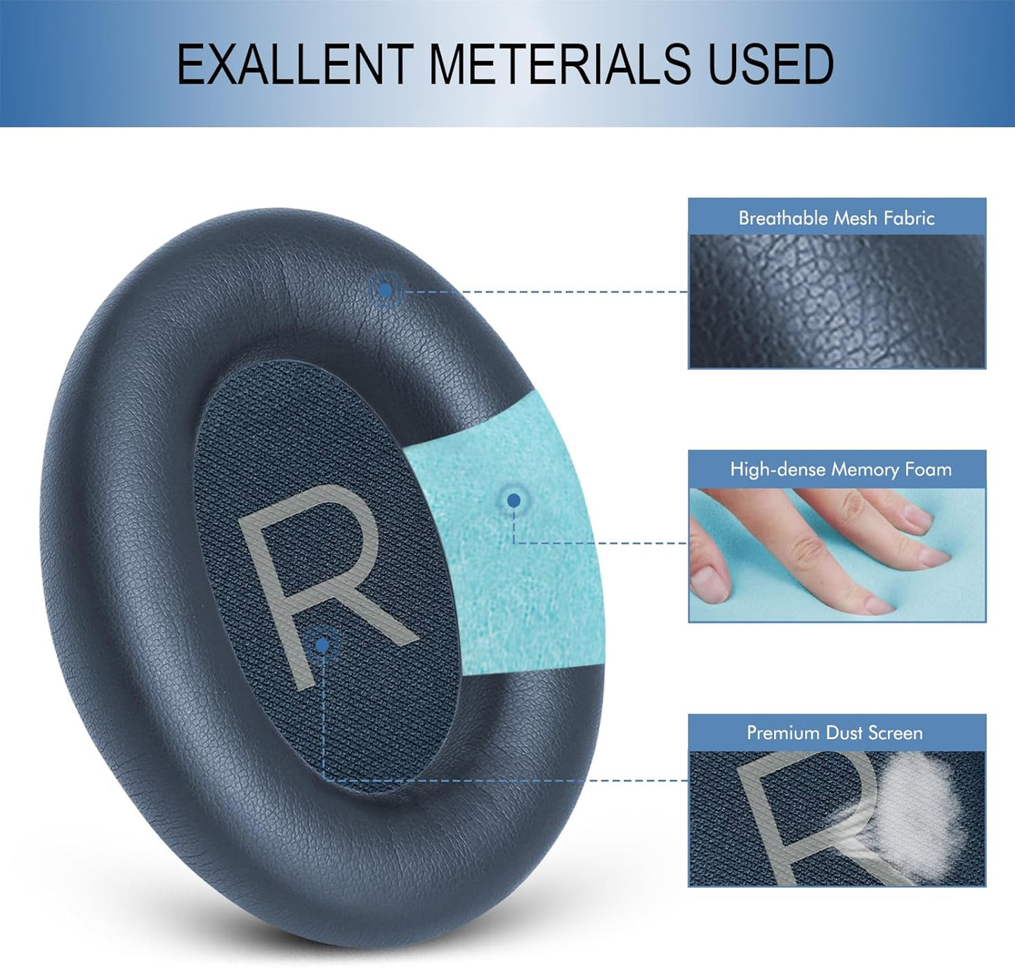 GEVO Replacement Ear Pads for Bose QC45, Ear Cushions for Bose QuietComfort 45 (QC45) & Quiet Comfort SE (QC SE) Headphones, Earpads with Softer Leather Noise Isolation Foam (Blue)