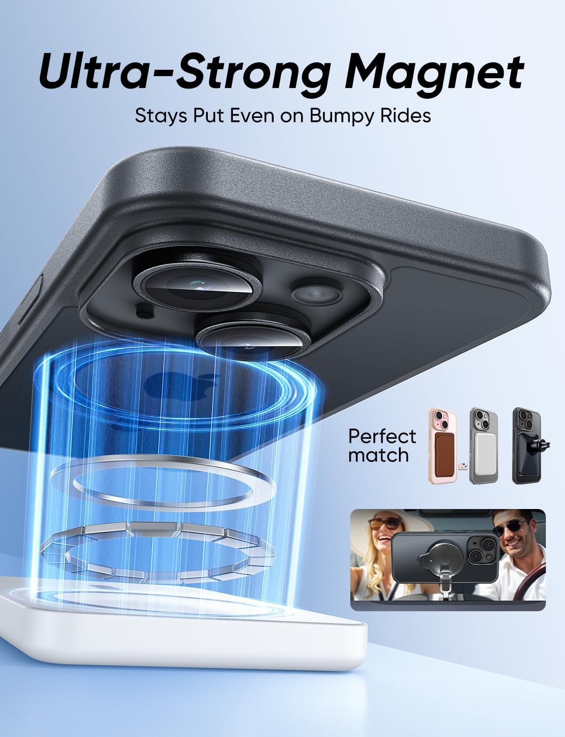 MAGIC JOHN 360° Rotatable Magnetic Invisible Stand for iPhone 14/iPhone 13 Case [Anti-Slip Grip] [Compatible with MagSafe] 16FT Shockof for iPhone 14/13 Case with Kickstand, Black