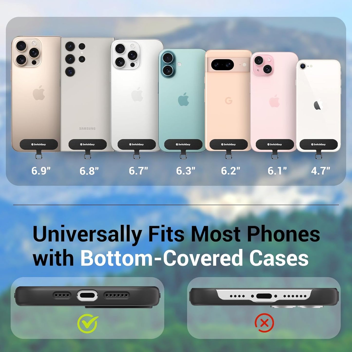 SWITCHEASY 20mm Adjustable Crossbody Phone Strap Compatible with Most Phones, Anti-Theft & Ant-Drop, Hands Free for Phone Lanyard Crossbody with Strap Card Phone Tether Tab - EasyStrap (Sea Foam)