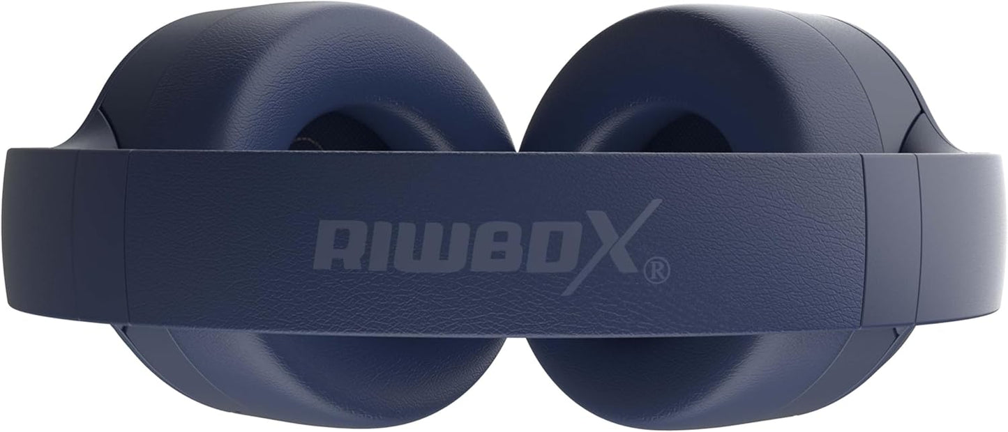 Riwbox Hybrid Active Noise Cancelling Headphones, Wireless Over Ear Bluetooth Headset, 60H Playtime, High-Fidelity, Foldable, Comfort&Immersion for Work/Commuting (Blue)
