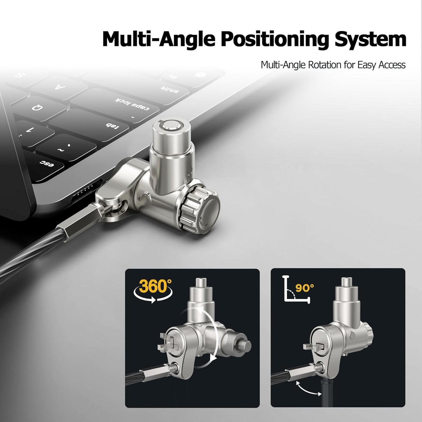 AboveTEK 3-in-1 Universal Laptop Cable Lock, Professional Laptop Security Lock with 2 Keys, Cut-Resistant Steel Locking Cable with 360° Rotating Head, Compatible with K-Slot, Nano & Wedge Slot