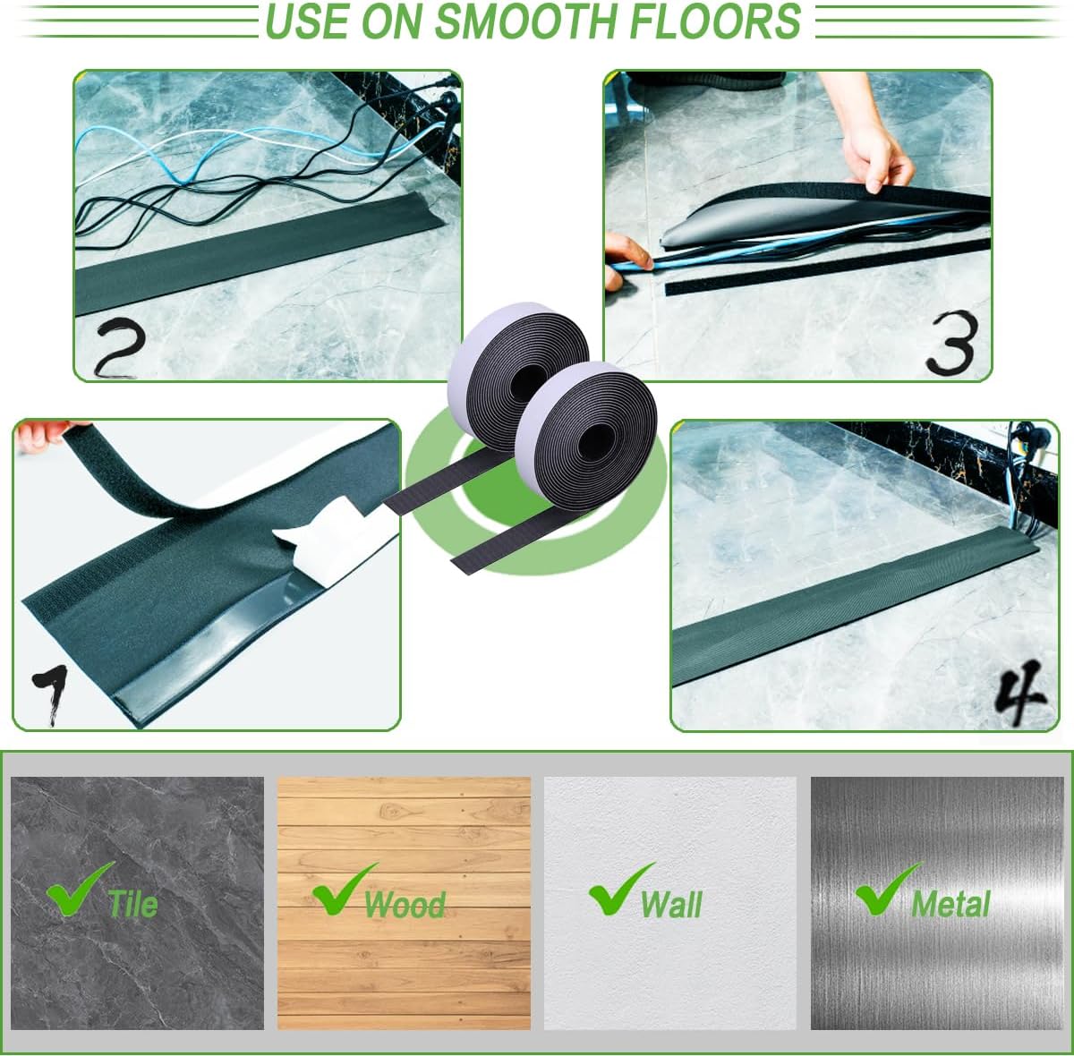 Floor Cable Covers - 10ft Oxford Fabric Cord Protector with Adhesive Hook & Loop,Waterproof Wire Storage Sleeve for Any Floor Surface,Durable Cable Management to Prevent Tripping Hazards (Gray, 10ft)