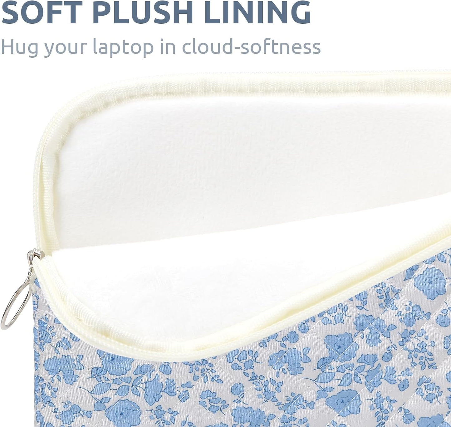 Puffy Laptop Sleeve 13-15.6 Inch Cute Quilted Laptop Protective Case Padded Floral Computer Sleeve for MacBook (B-Blue, 11 Inch)