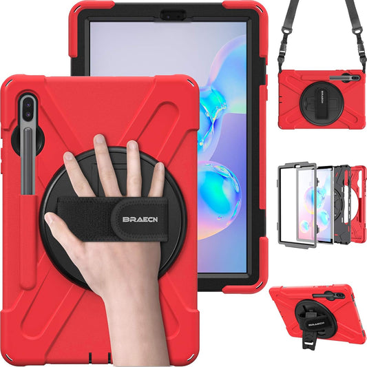 BRAECN for Galaxy Tab S6 Case,[with S Pen Holder] Three Layers Heavy Duty Shockproof Case with Hand Strap,Shoulder Strap,360 Kickstand for Galaxy Tab S6 10.5 Inch 2019(SM-T860/T865/T867)-Red