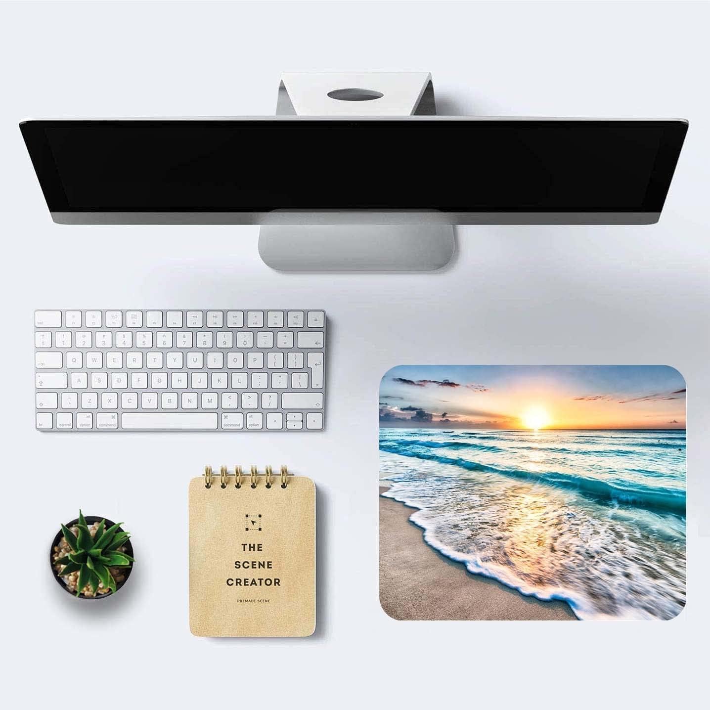 Beach Sunset Mouse Pad,Cute Mouse pad,Custom Small Mouse Pads with Designs,Portable Office Non-Slip Rubber Base Wireless Mouse Pad for Laptop